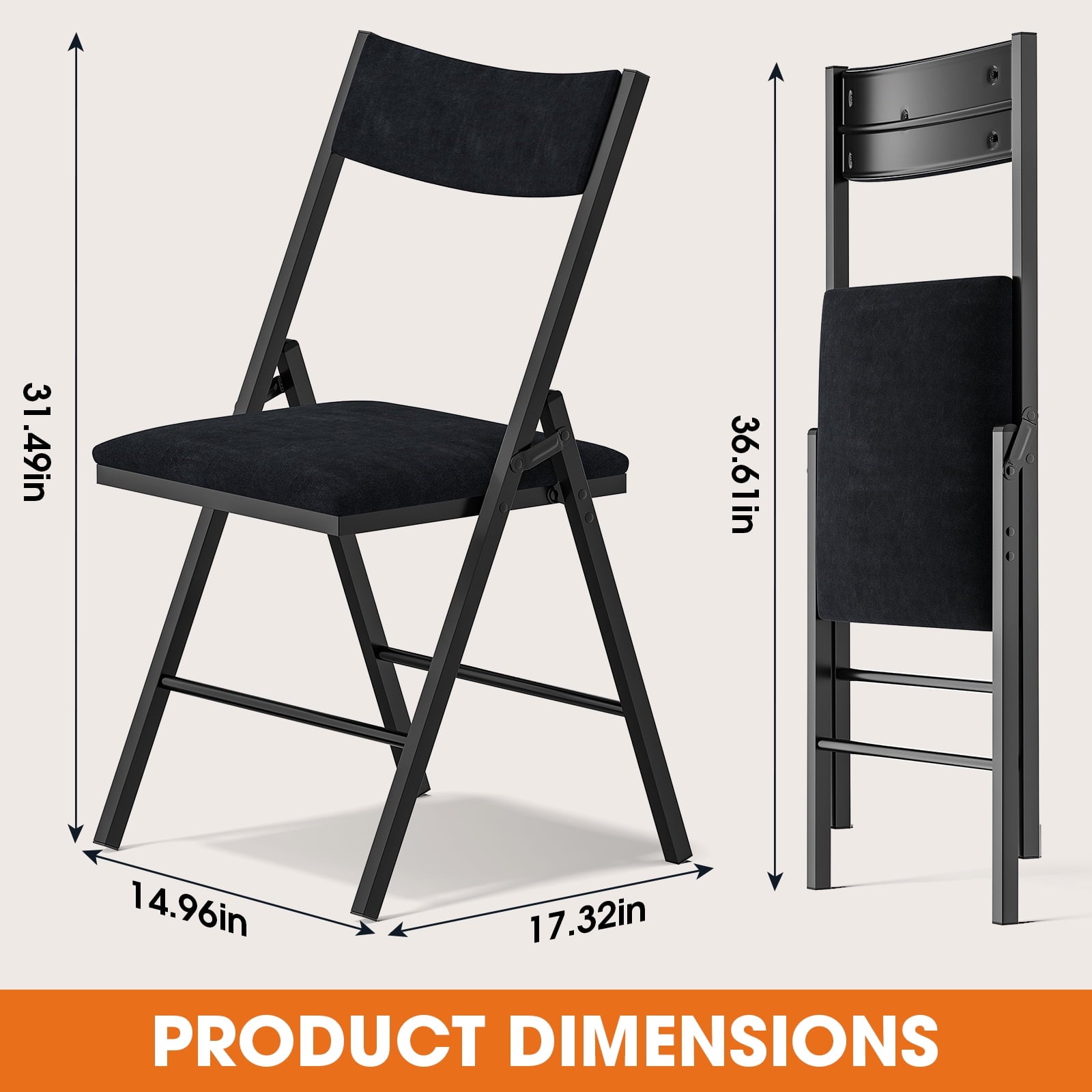 Furnibear 4-Pack Folding Chairs - Thickened Seat , Reinforced Metal Frame, 150LB Capacity,Black