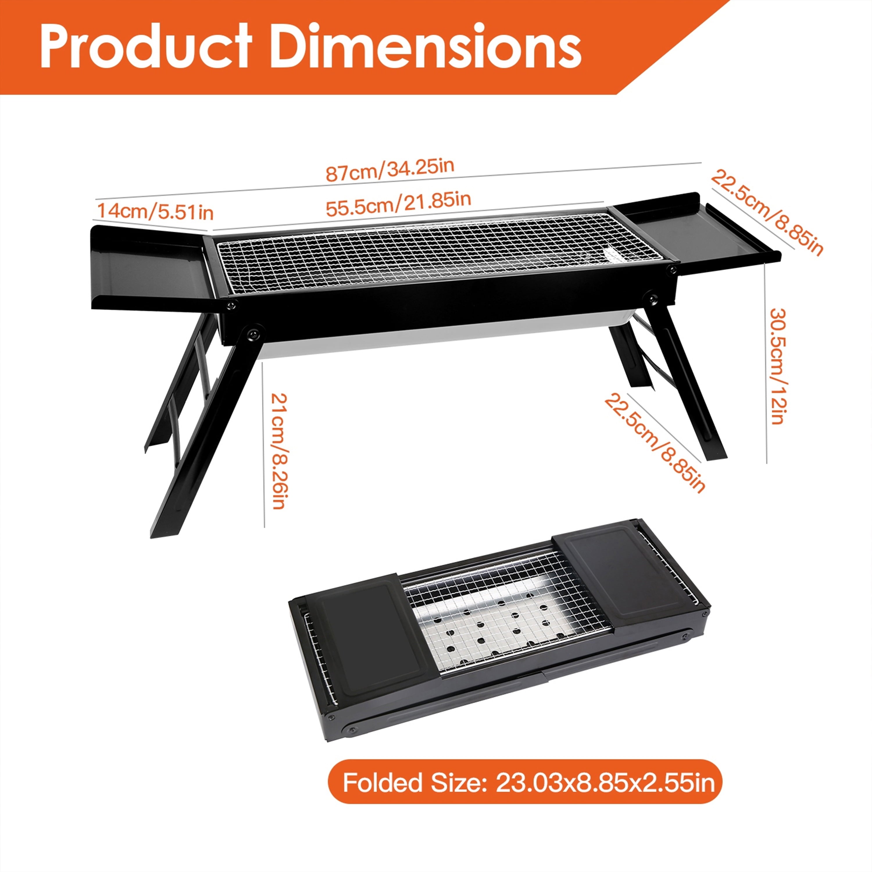 Furnibear Portable Charcoal Grill, Foldable Stainless Steel BBQ Grill with Side Table, Tabletop Grill for Outdoor Camping, Patio and Picnic