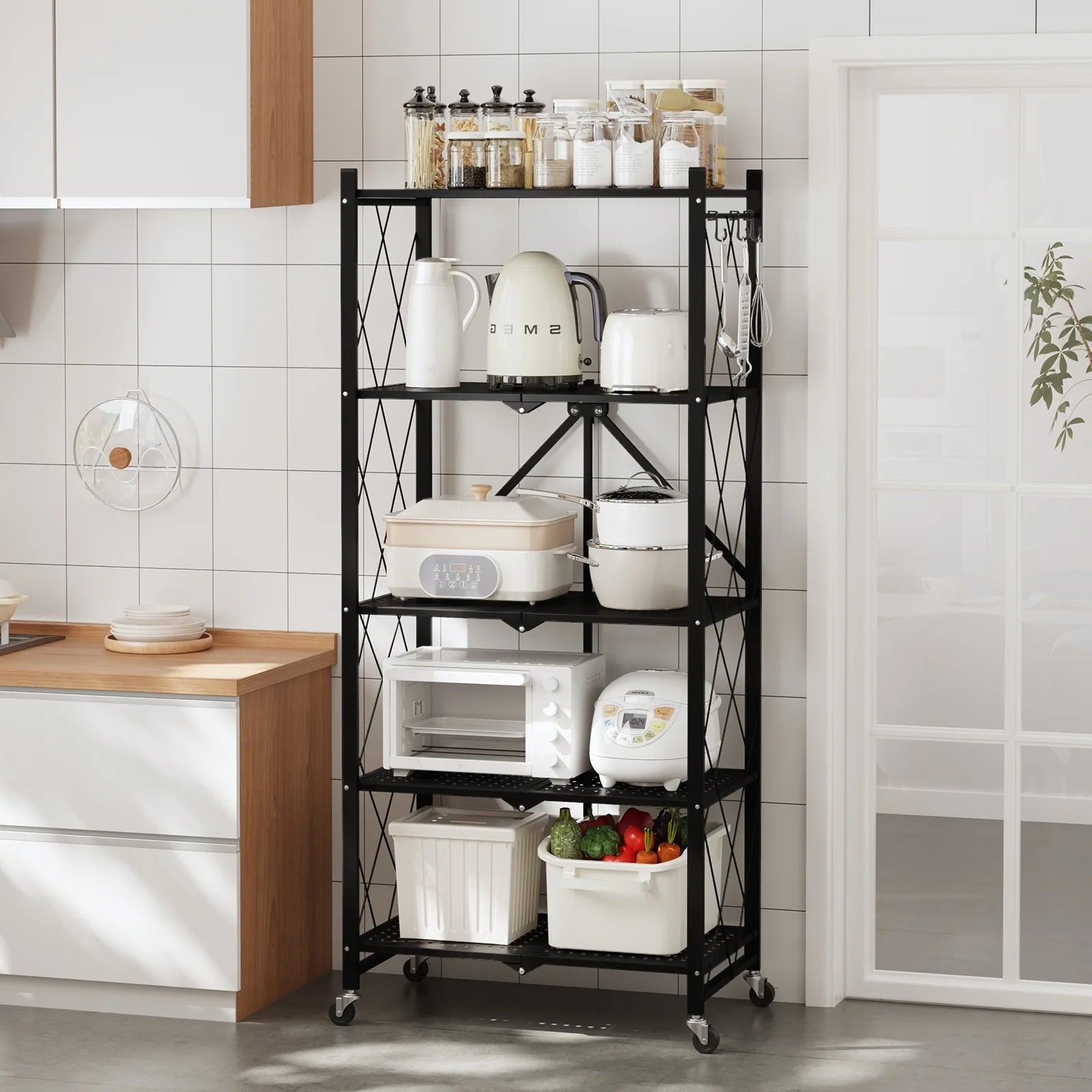 Furnibear 5-Tier Storage Rack with Wheels for Garage, Pantry, or Office ¨C 750 lbs Capacity,Black