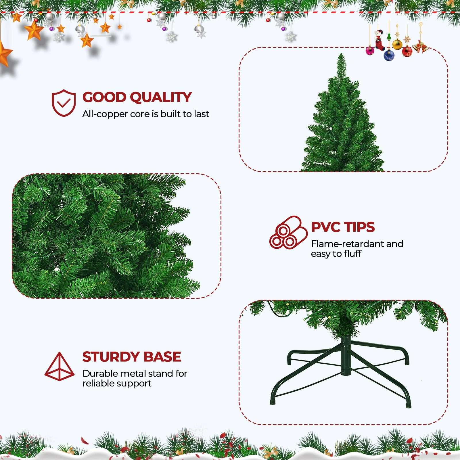 Furnibear 6ft Pre-Lit Christmas Tree, 864 Branch Tips Unlit Traditional Pine Tree for Holiday Decor