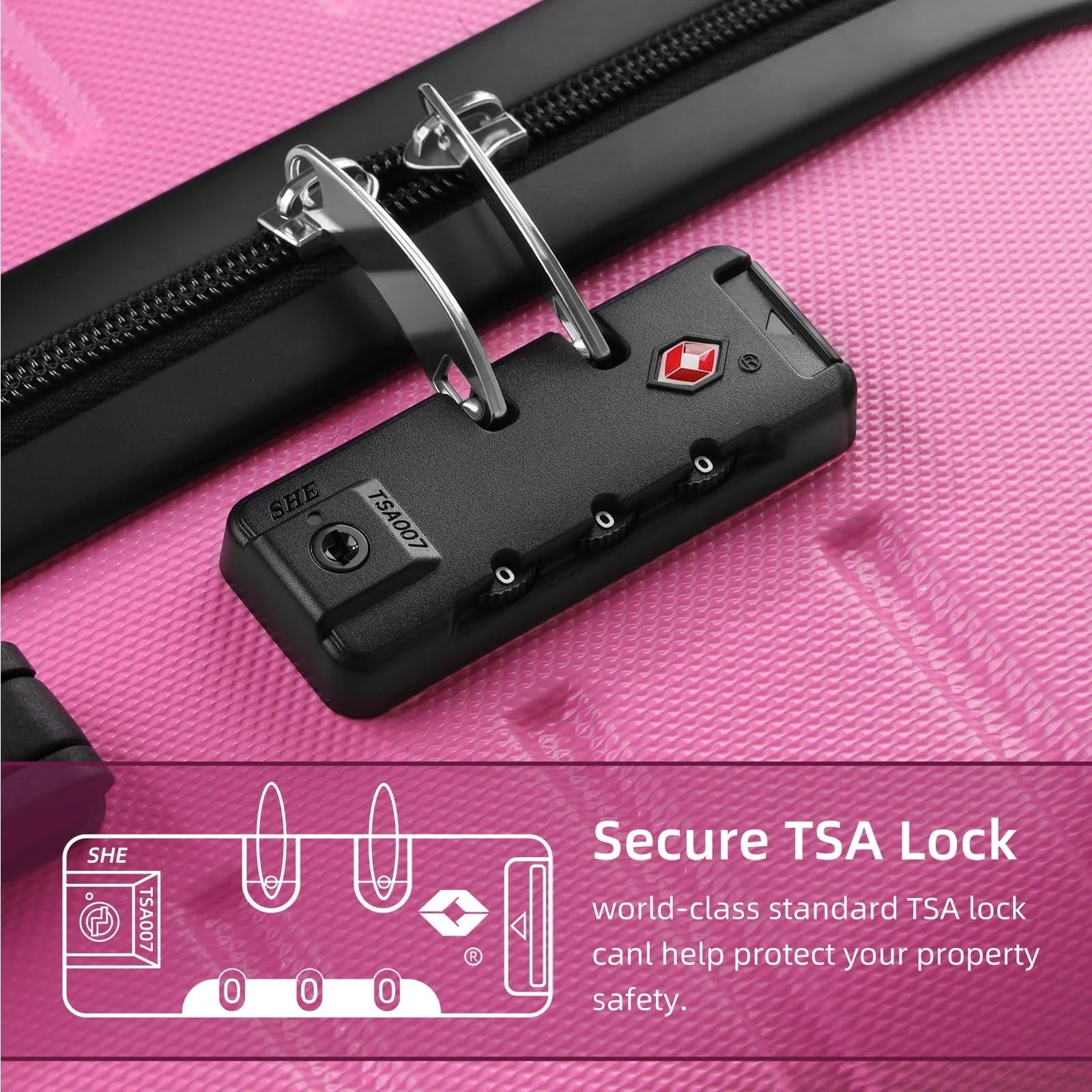 Furnibear 3 Piece Luggage Sets with TSA Locks, 20in24in28in Hardside Suitcase Set with Spinner Wheels,, Pink