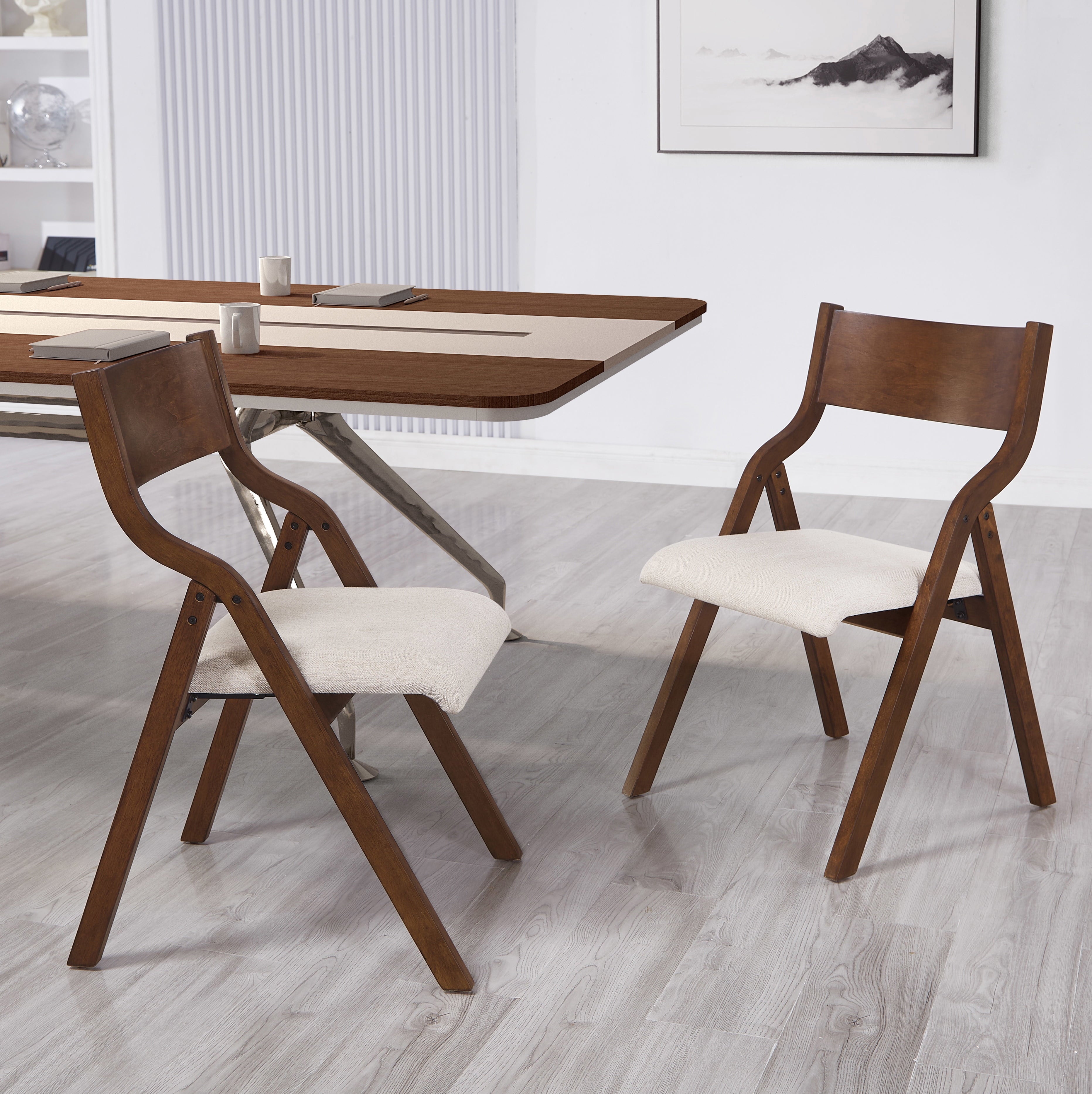 Furnibear Wood 2 Pack Folding Chairs, Comfortable Velvet Padded Protable Chairs