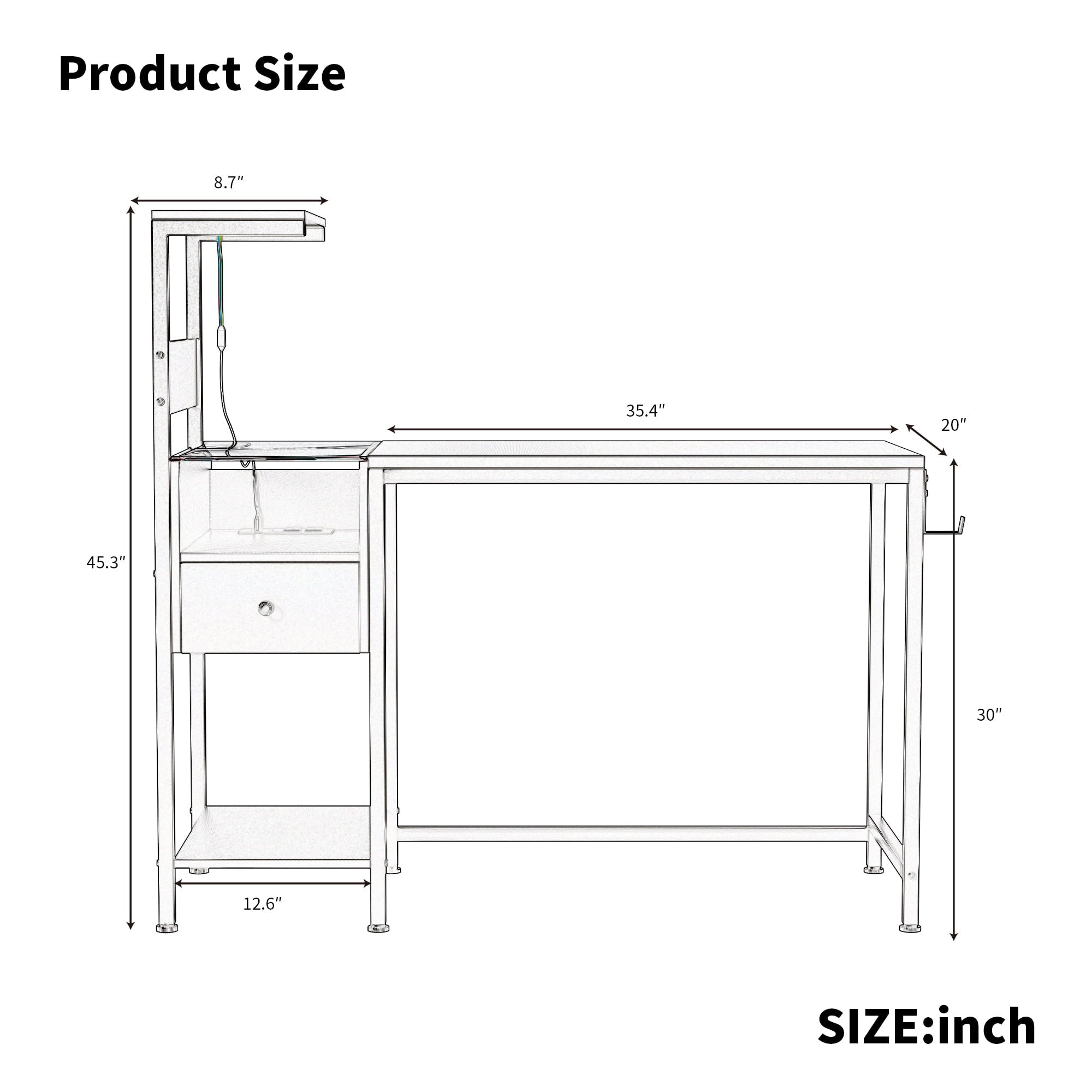 Furnibear Computer Desk with Power Outlet and Storage Shelves,Brown