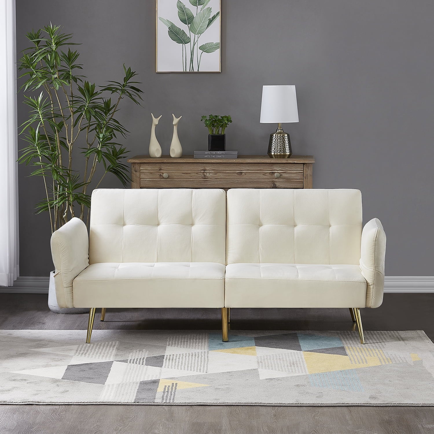 Furnibear 78in Futon Sofa Bed, Velvet Fabric Comfy Futon Couch Bed, Convertible Sleeper Sofa with Adjustable Backrestand Armrests, Modern Loveseat Sleeper for Living Room, Bedroom