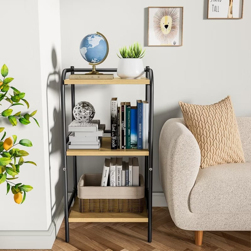 Furnibear 3-Tier Rustic Wood Metal Shelf ¨C Industrial Storage Rack for Living Room, Kitchen, or Office