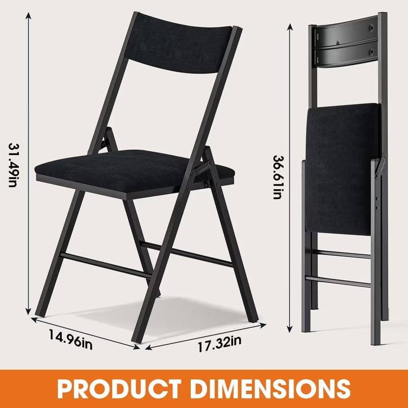 Furnibear 6-Pack Padded Folding Chairs with Metal Frame and Cushioned Seat for Home, Office, Dining, Black