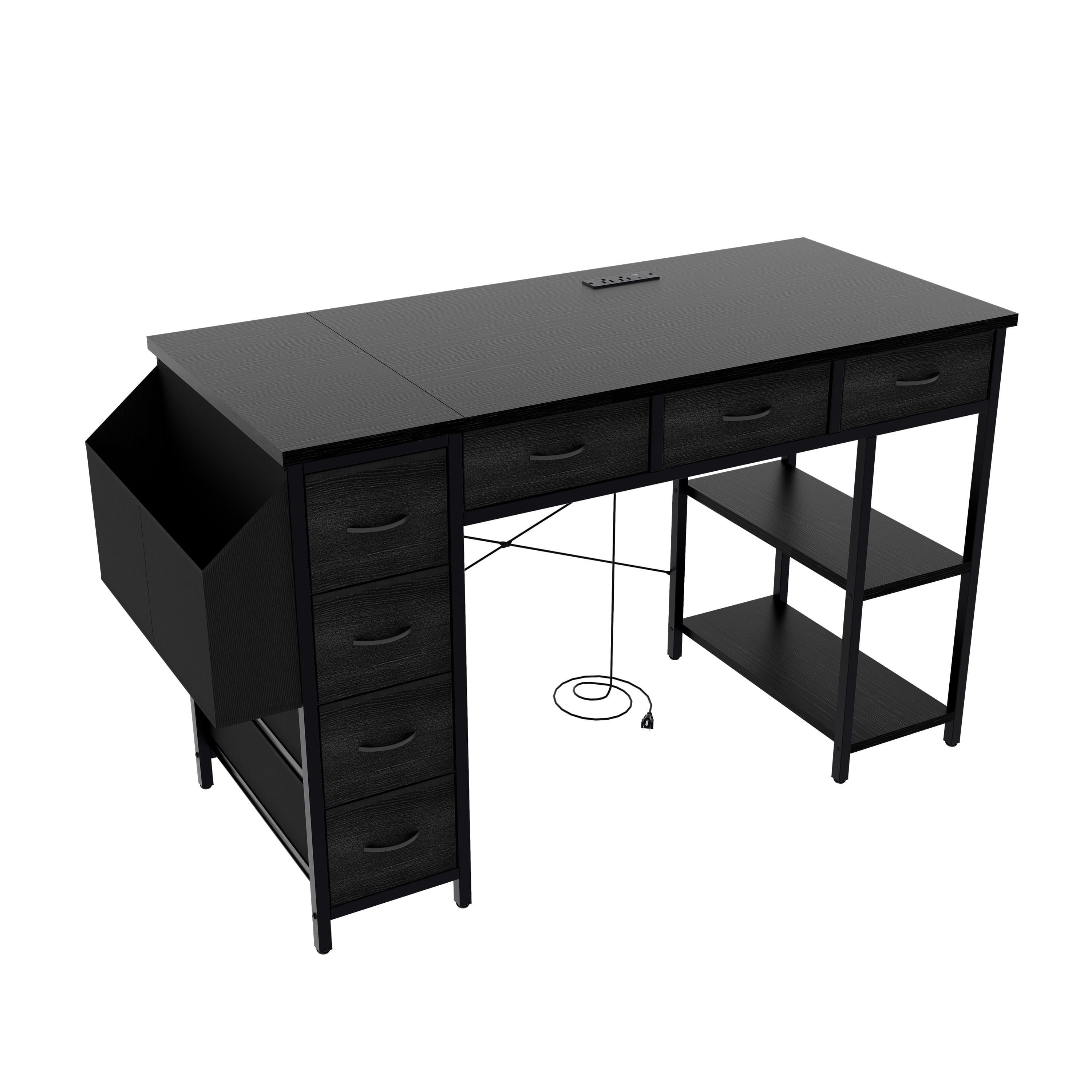 Furnibear 47in Computer Desk With Power Outlet,Writing Desk,Home Office desk, Black