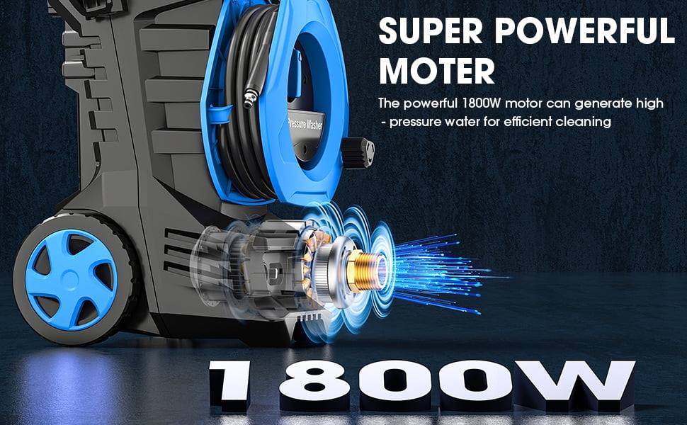 Furnibear 3800 PSI Electric Pressure Washer, 1800W Power Washer with 4 Quick-Connect Nozzles Soap Bottle, IPX5 Waterproof TSS Safety Lock for Car, Patio Driveway Cleaning