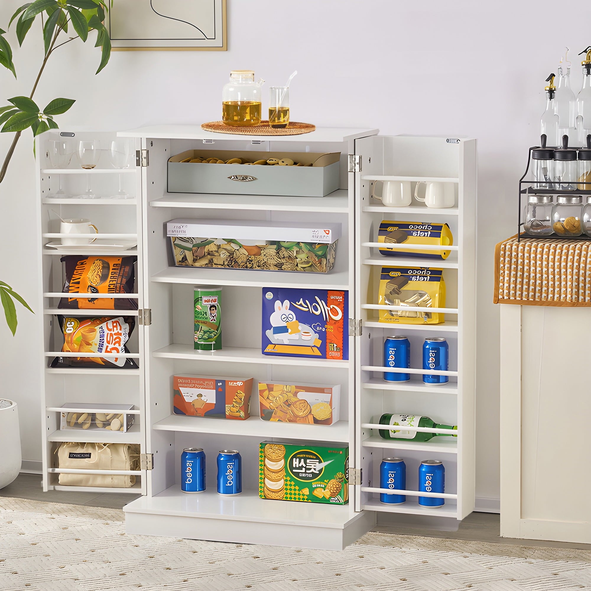 Furnibear Multipurpose Storage Cabinet with Doors and Adjustable Shelves, White Finish