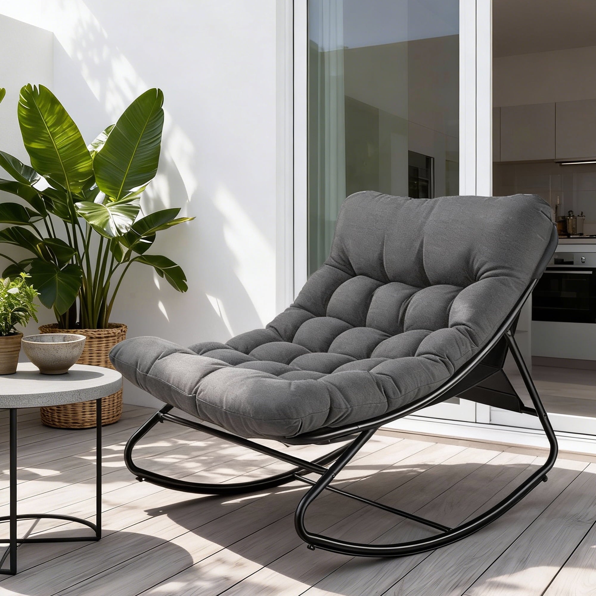 Furnibear Oversized Outdoor Rocking Chair,Patio Rocker with Thick Cush
