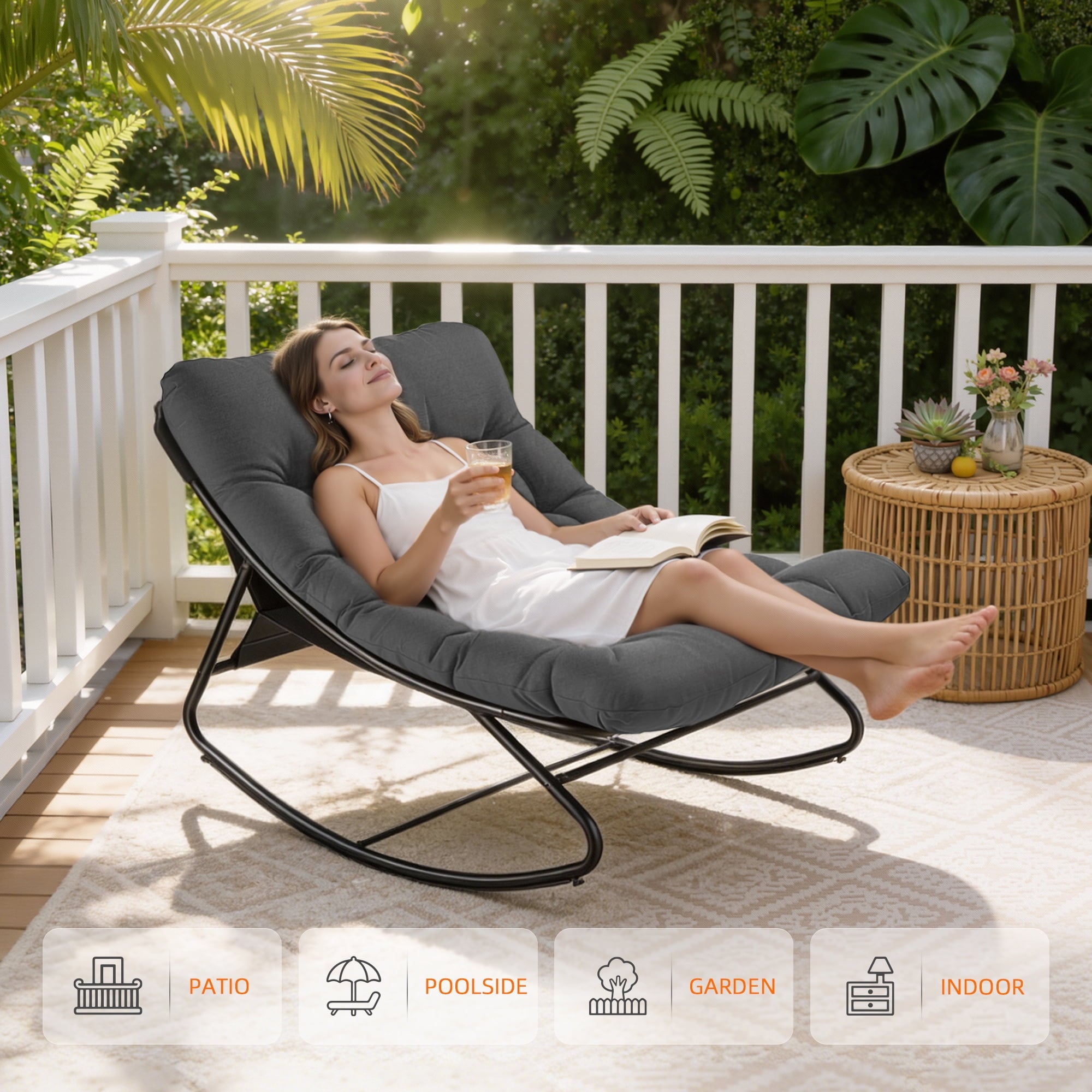 Furnibear Oversized Outdoor Rocking Chair,Patio Rocker with Thick Cush