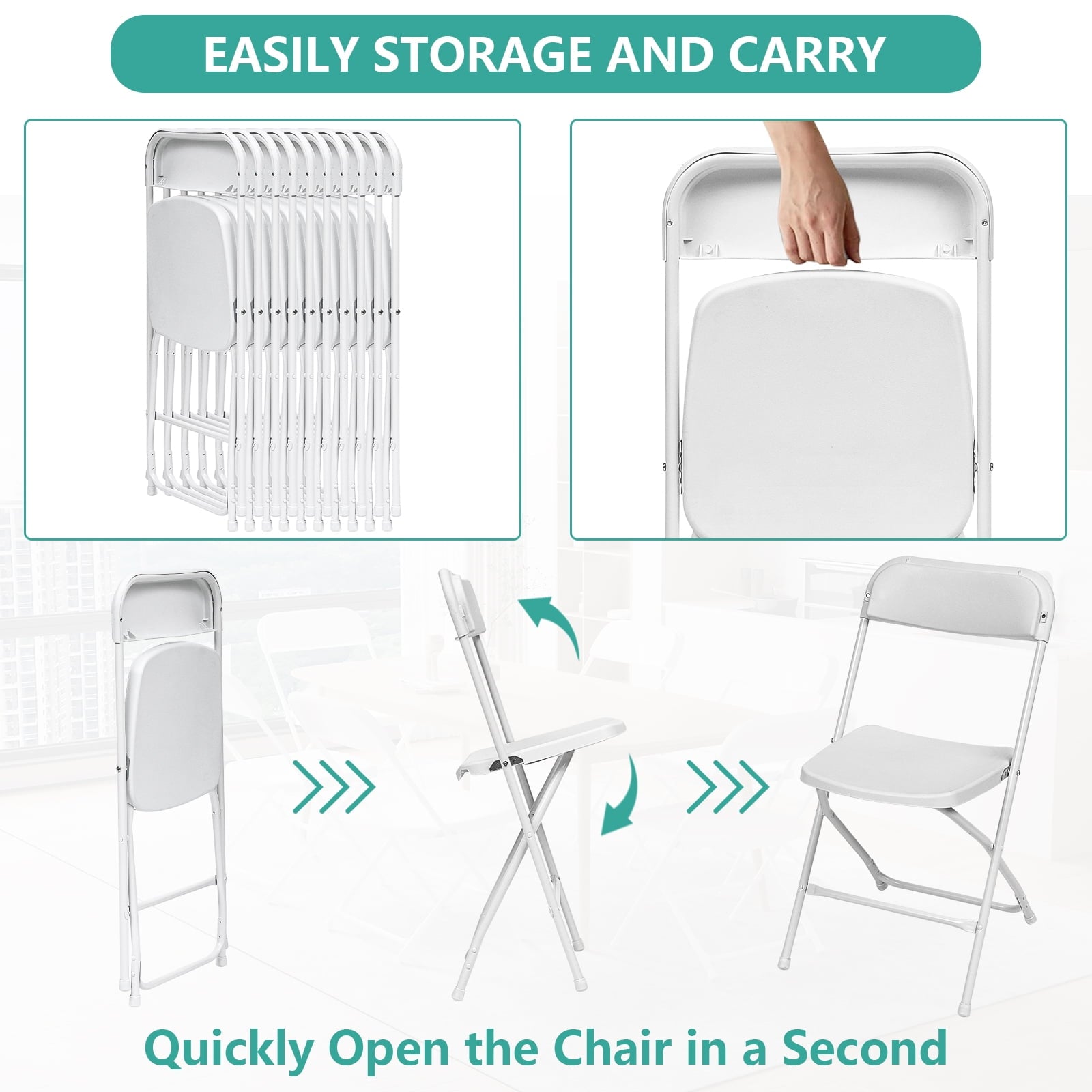 Furnibear 10 Pack Plastic Folding Chairs Indoor/Outdoor Foldable Chair Set, 350 lbs Capacity, White