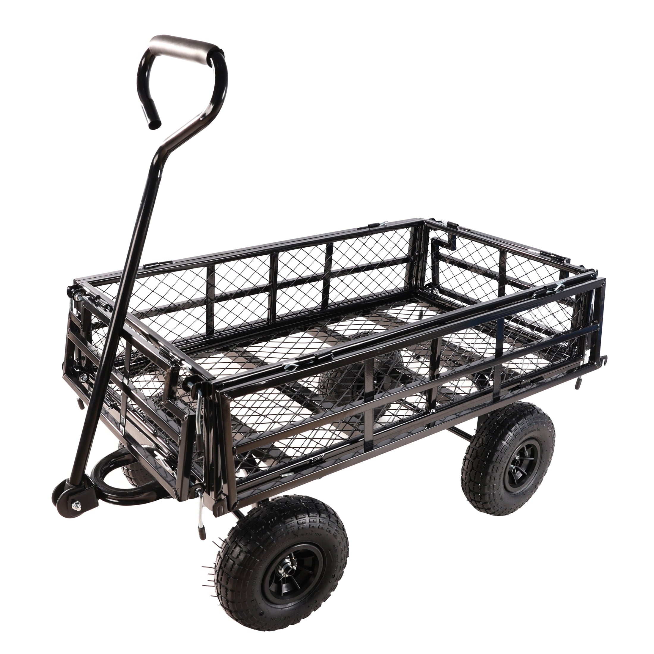 Furnibear Heavy Duty Steel Garden Cart 1500lbs Capacity, 6.35 cu ft, 40.55in x 27.56in Folding Utility Wagon with Double-Layer Removable Side, Black