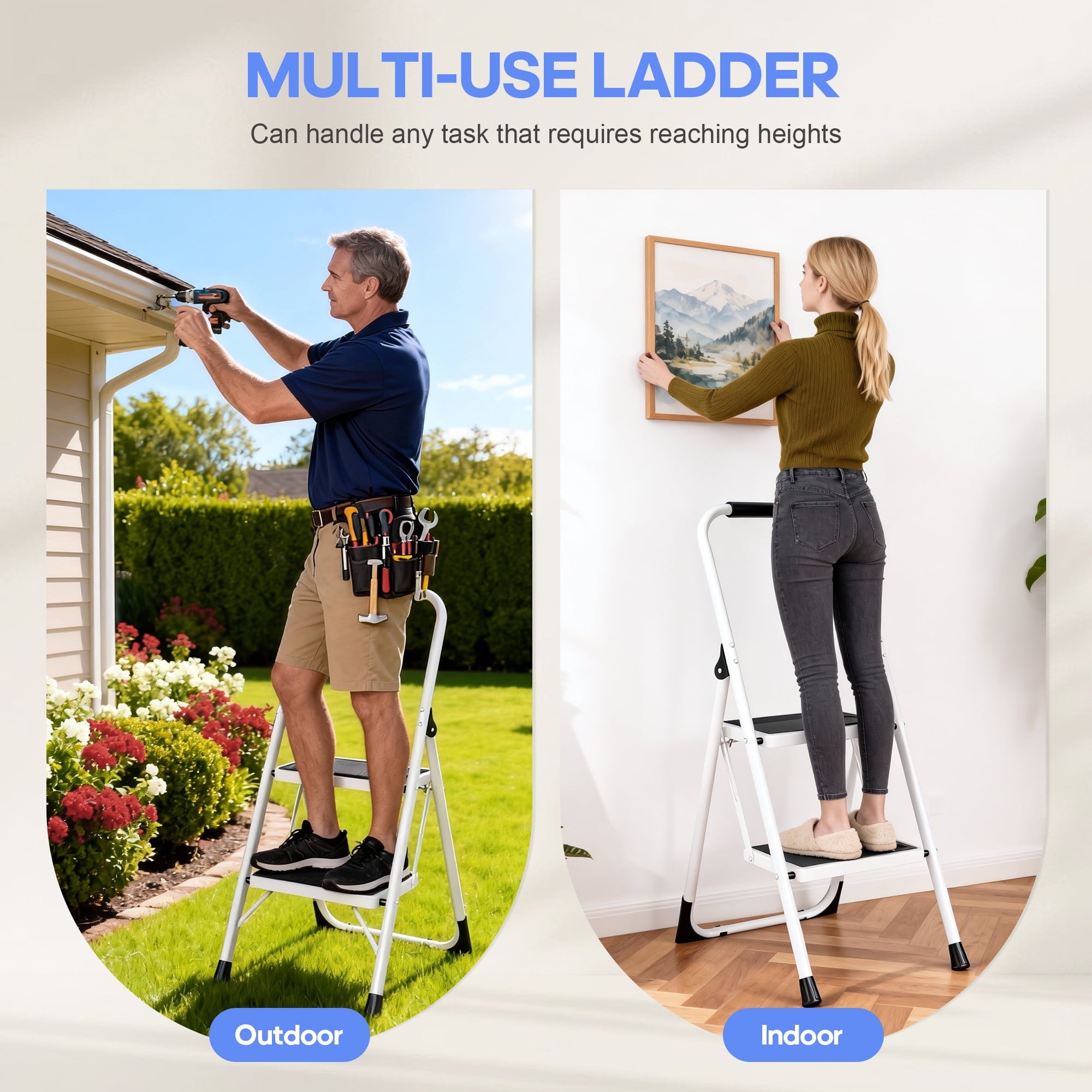 Furnibear 2 Step Ladder, Folding Step Stool with Cushioned Handle with