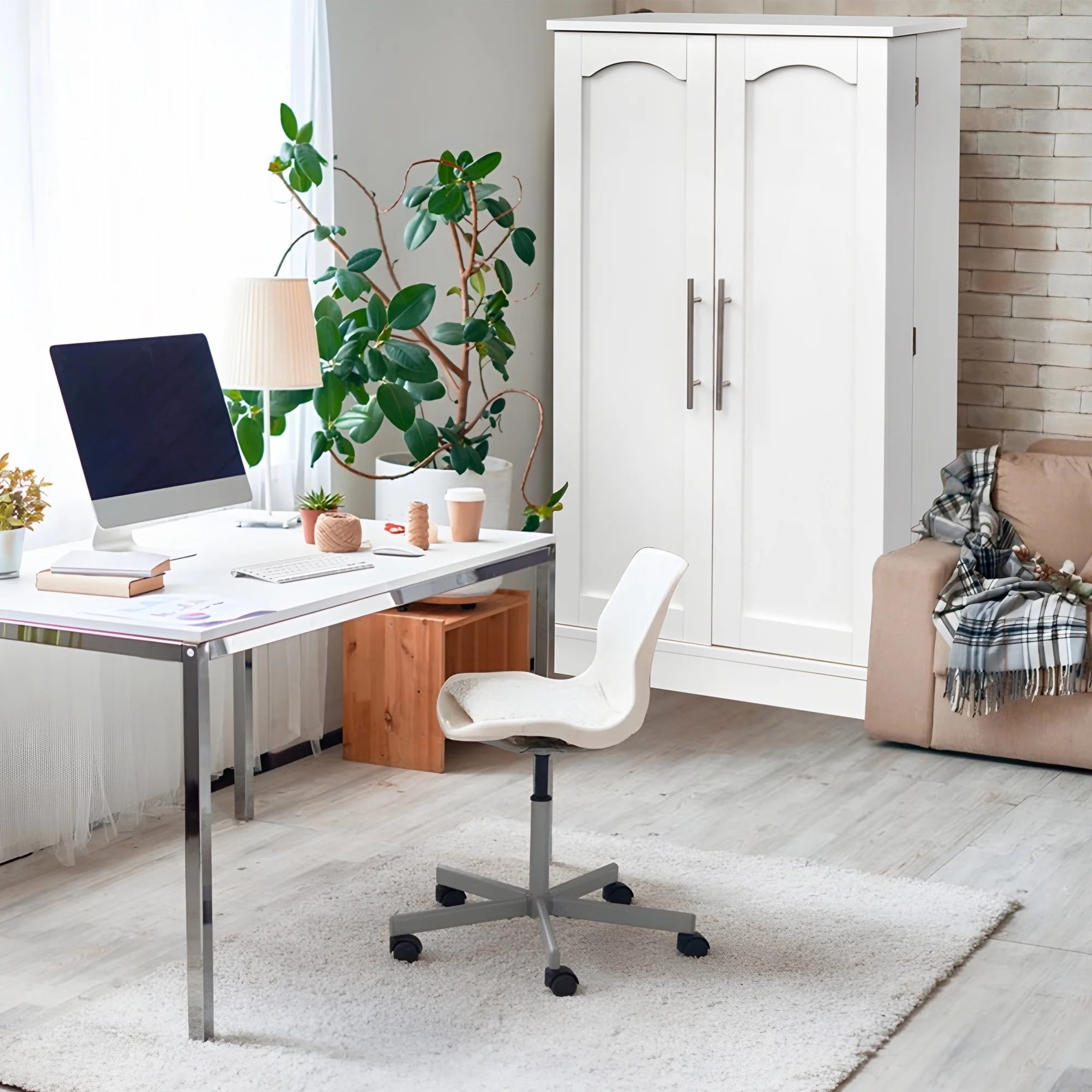 Furnibear Multipurpose Storage Cabinet with Doors and Adjustable Shelves, White Finish