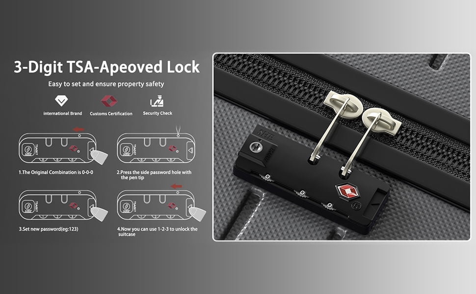 Furnibear Durable Hardside 3-Piece Luggage Set (20/24/28in) - TSA-Approved Locks, Smooth Spinner Wheels, Ideal for Short Long Trips