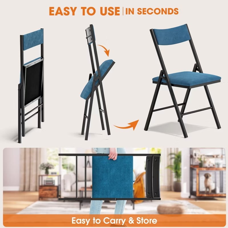 Furnibear 6-Pack Padded Folding Chairs with Metal Frame and Cushioned Seat for Home, Office, Dining, Blue