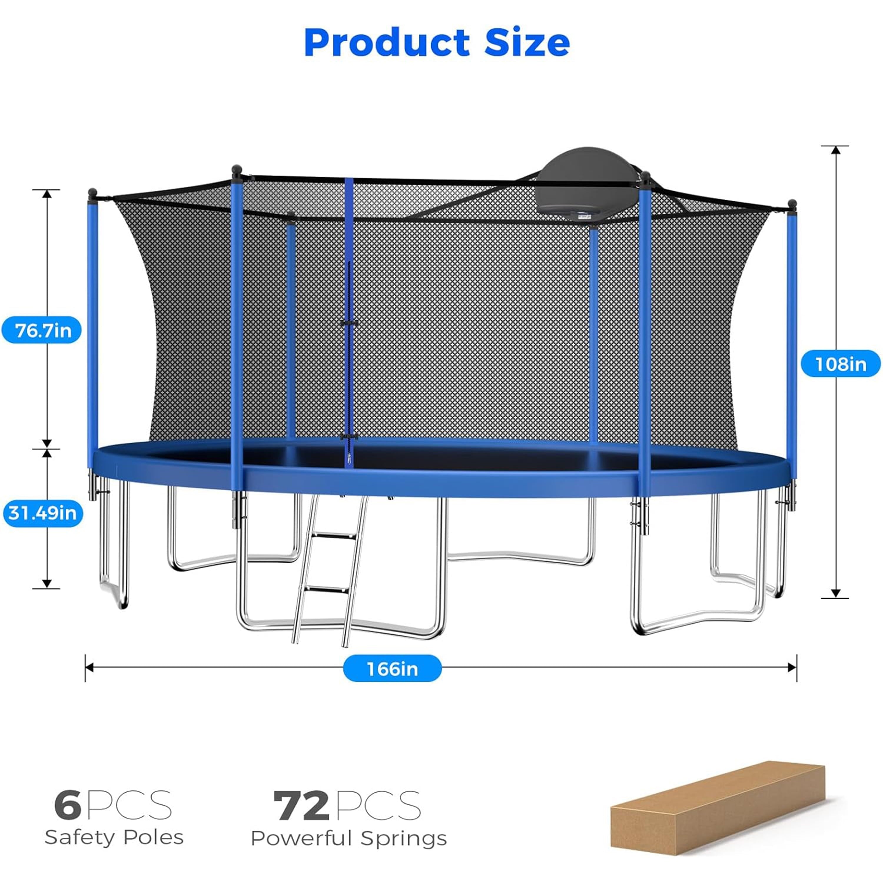 Furnibear 1300 LBS 14 FT Trampoline for Kids and Adults, Heavy-Duty Recreational Outdoor Trampoline with Basketball Hoop and Safety Enclosure Net