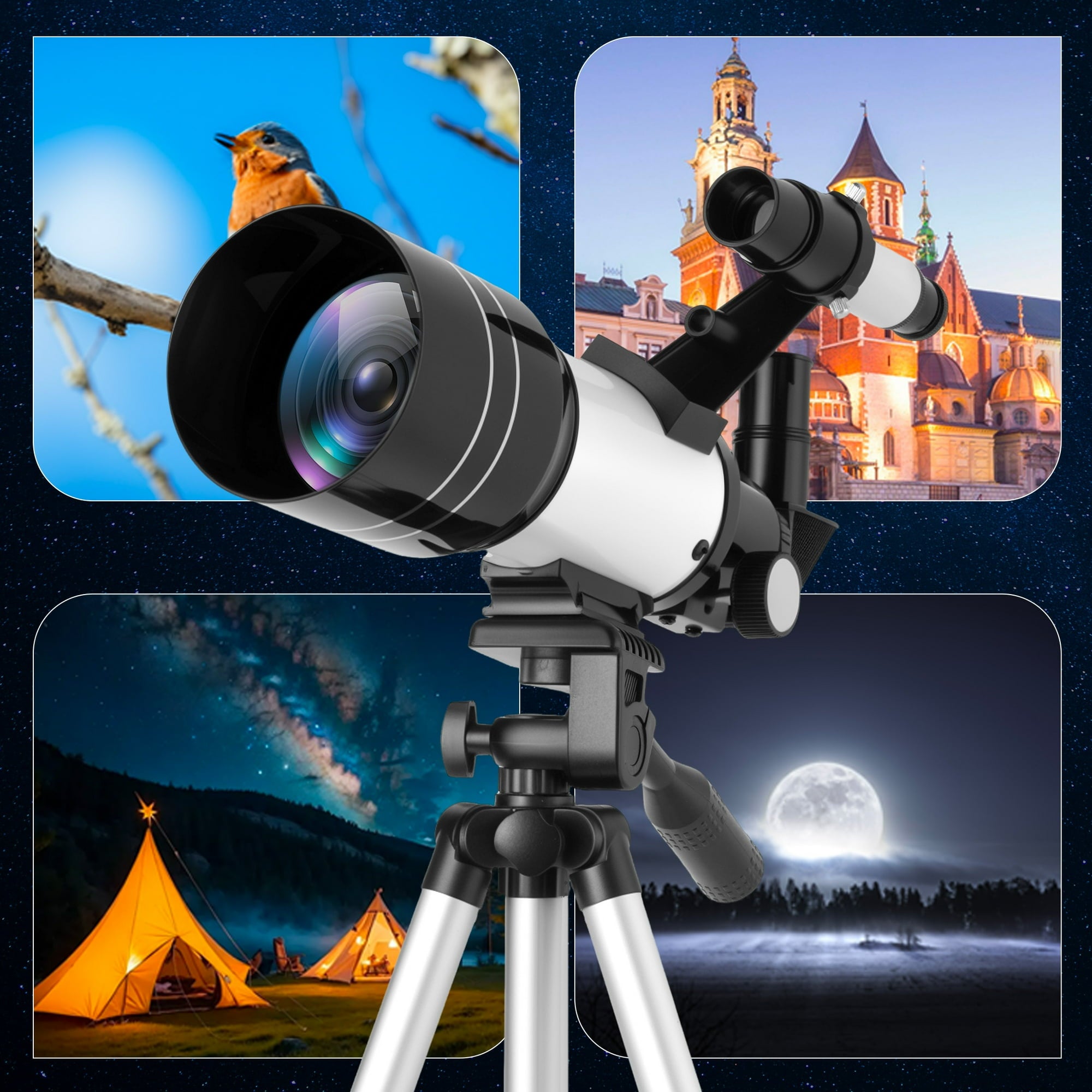 Furnibear Telescope for Kids and Adults 70mm Aperture High Powered Refractor Astronomy Telescope with Tripod and Phone Adapter,White