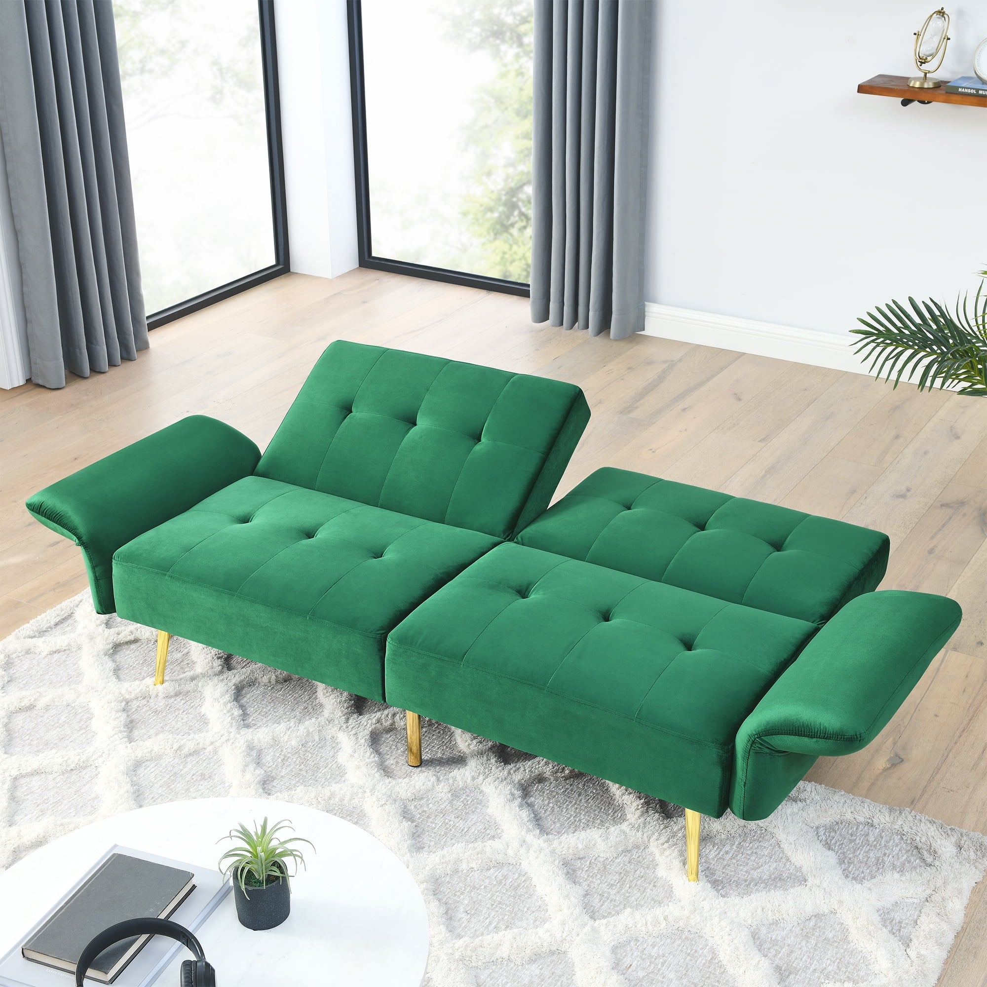 Furnibear 78in Futon Sofa Bed, Velvet Fabric Comfy Futon Couch Bed, Convertible Sleeper Sofa with Adjustable Backrestand Armrests, Modern Loveseat Sleeper for Living Room, Bedroom