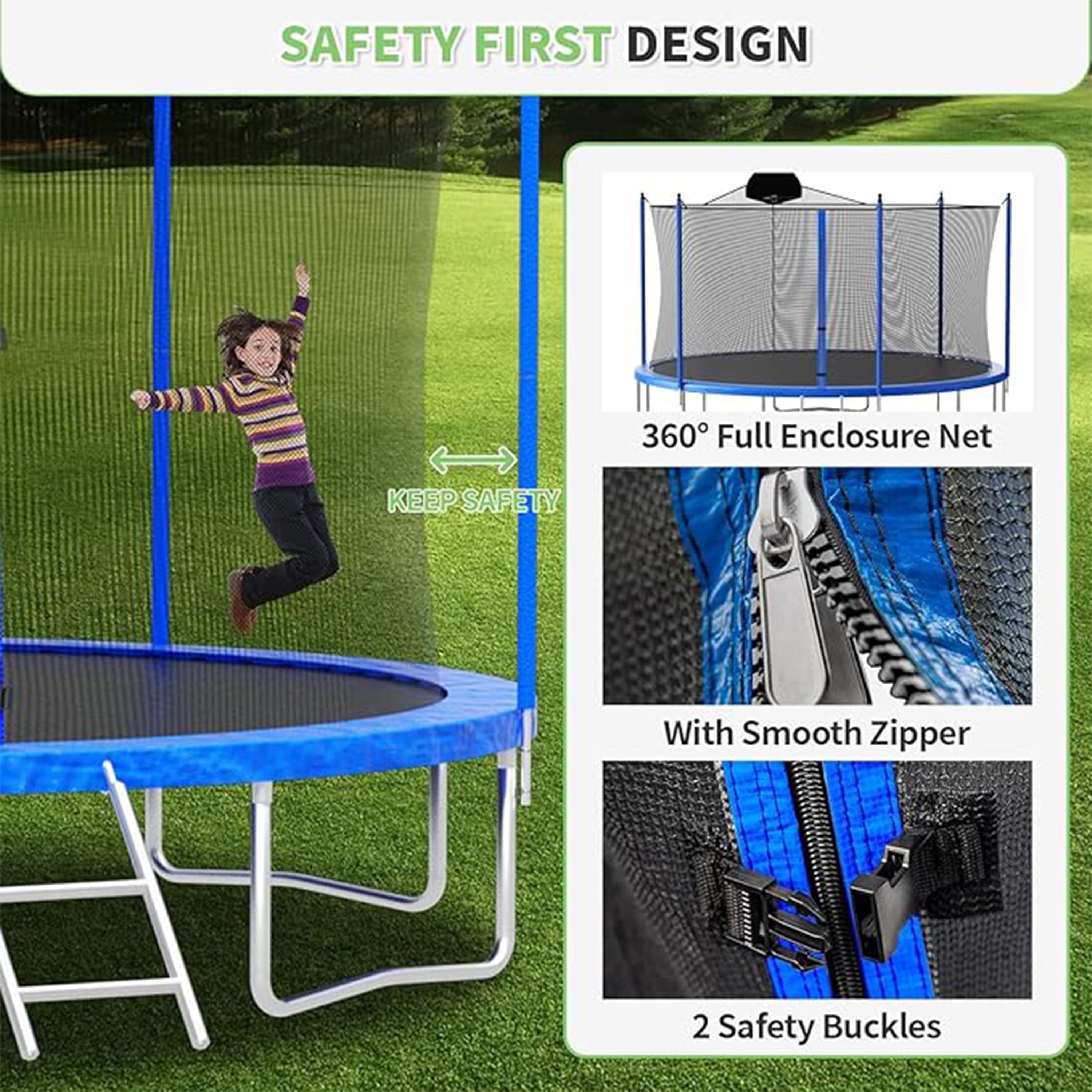 Furnibear 1000 LBS 12 FT Trampoline for Kids and Adults, Heavy-Duty Recreational Outdoor Trampoline with Basketball Hoop and Safety Enclosure Net
