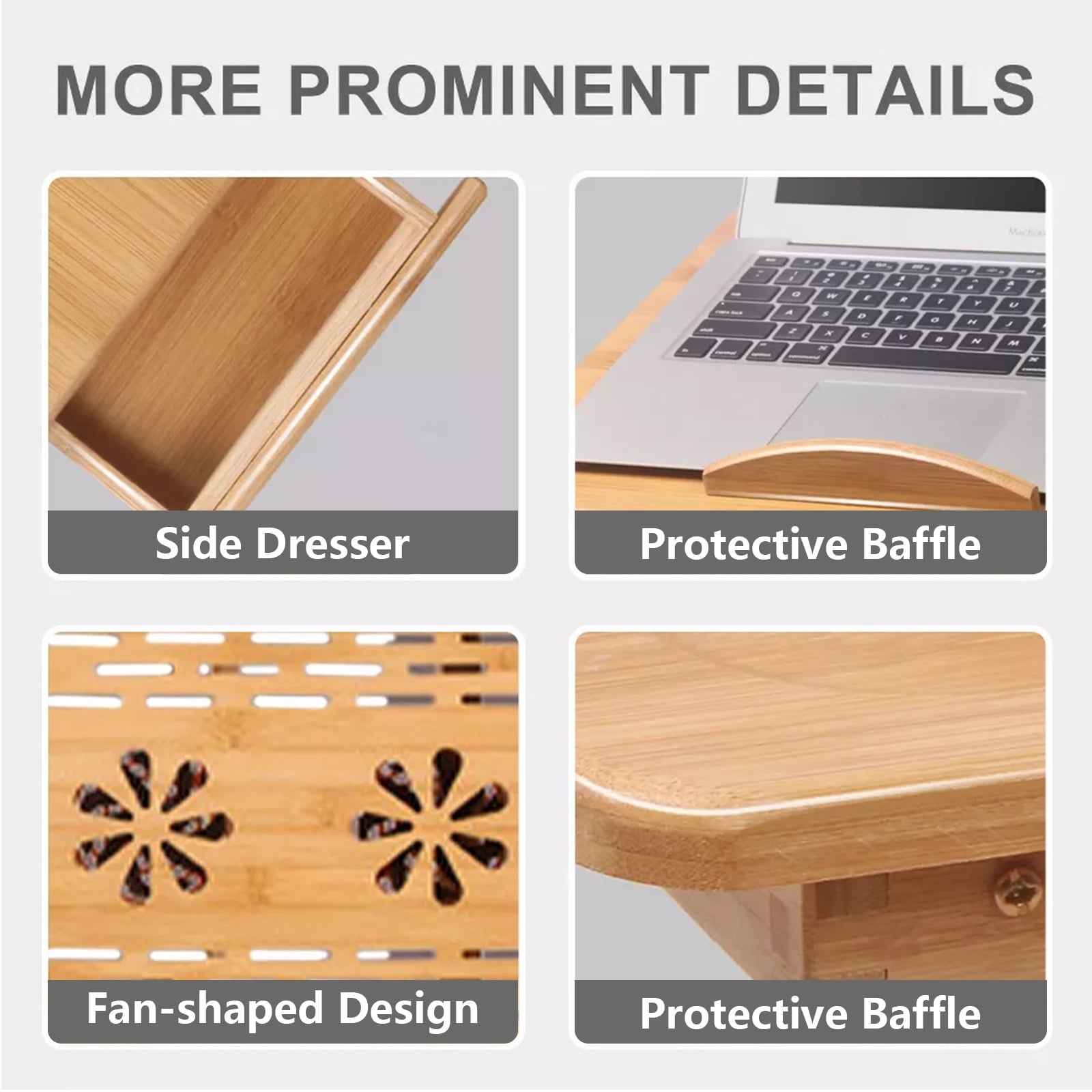 Furnibear Adjustable Height/Angle Bamboo Bed Tray Laptop Desk - Folding for Space-Saving, Built-in Drawer for Small Items Storage