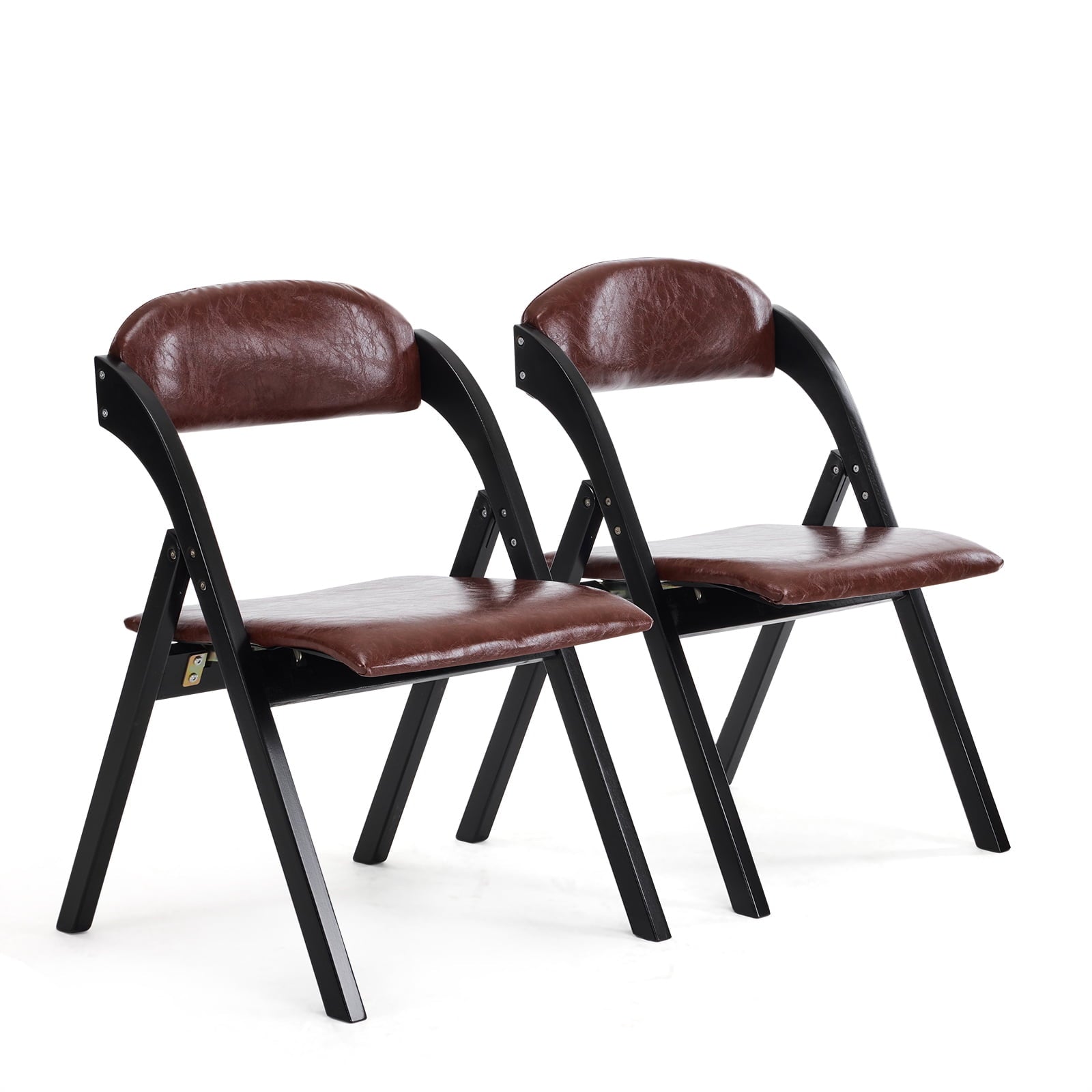 Furnibear Wood 2 Pack Folding Chairs, PU Leather Padded Protable Chairs