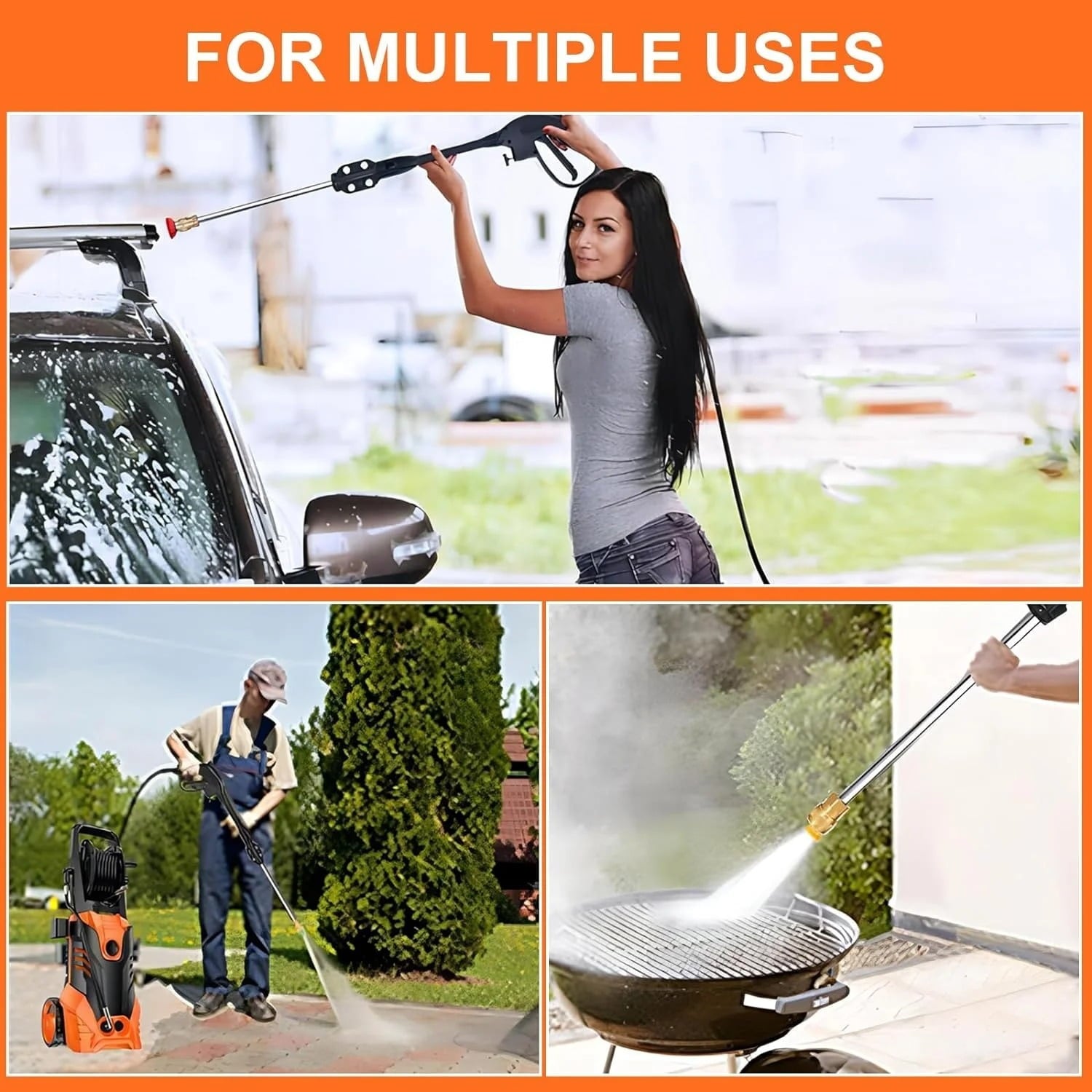 Pressure Washer, 3800PSI 2.6 GPM Max Power Washer Electric Powered for Cars, Fences, Patios, Decks, Patios,Orange