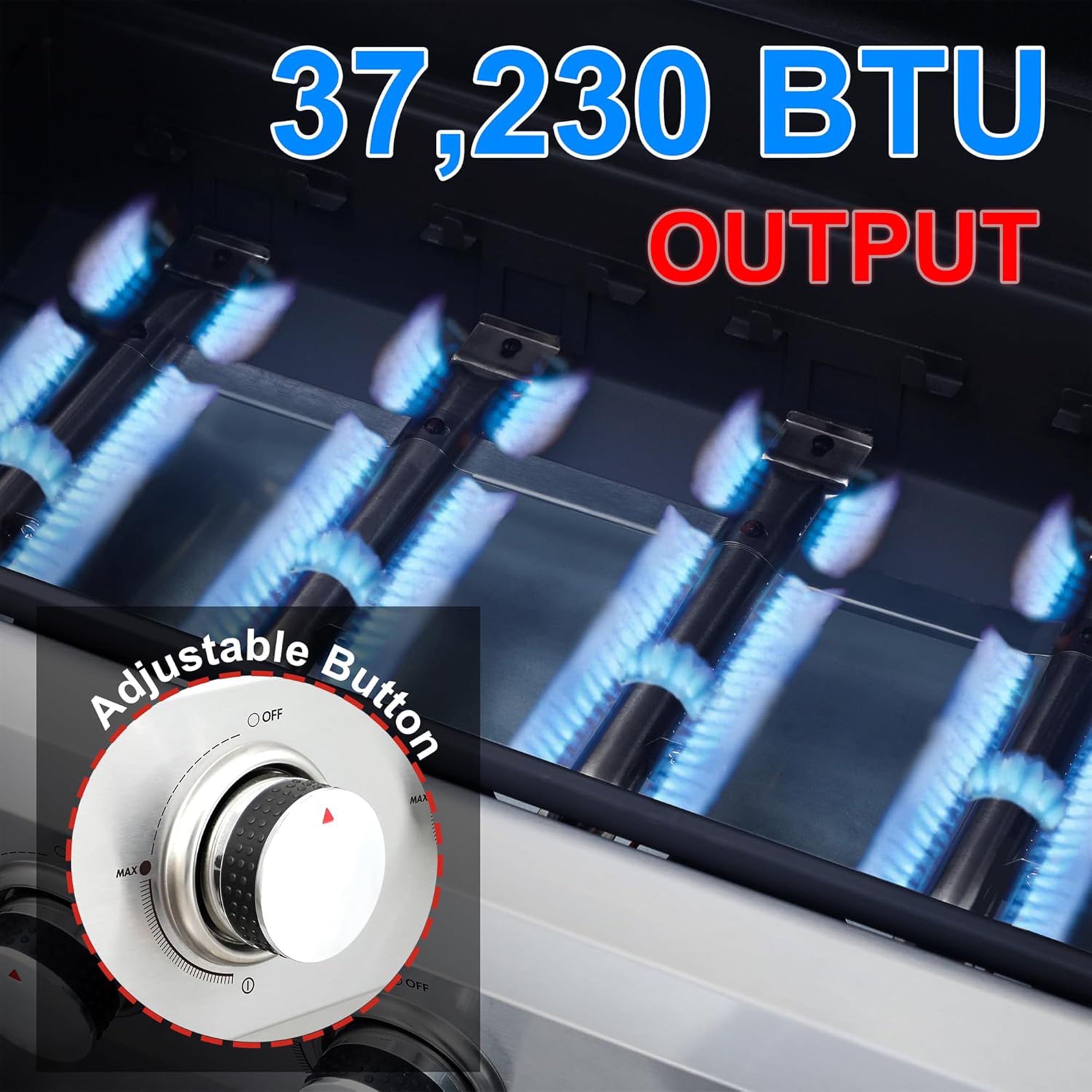 Furnibear 4 Burner BBQ Propane Gas Grill, Stainless Steel 34,200 BTU Patio Garden Barbecue Grill with 2 Foldable Shelves, Spice Rack