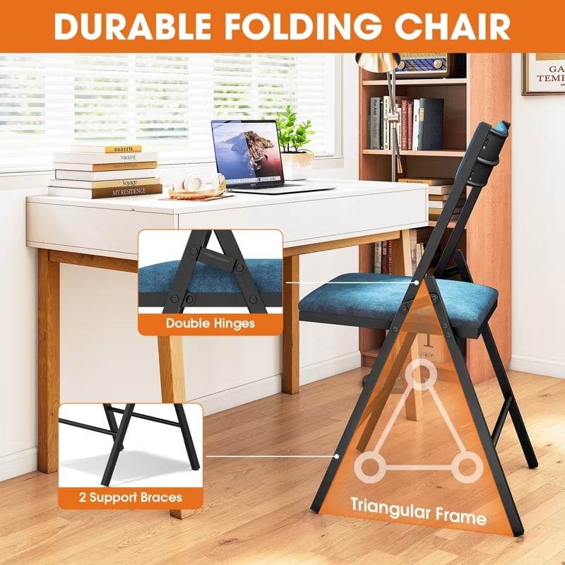 Furnibear 6-Pack Padded Folding Chairs with Metal Frame and Cushioned Seat for Home, Office, Dining, Blue