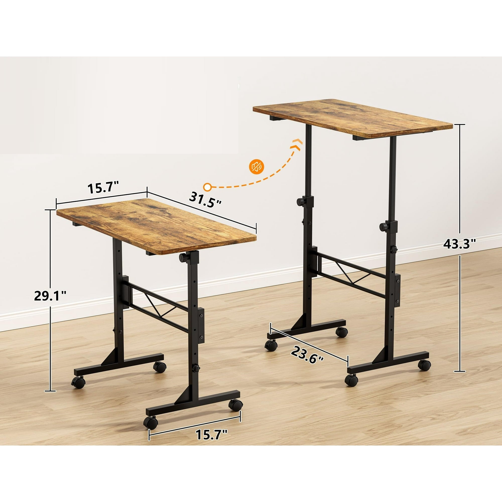 Furnibear Mobile Rolling Desk Angle Height Adjustable Desk Standing Laptop Desk for Bed Sofa Home Office Natural