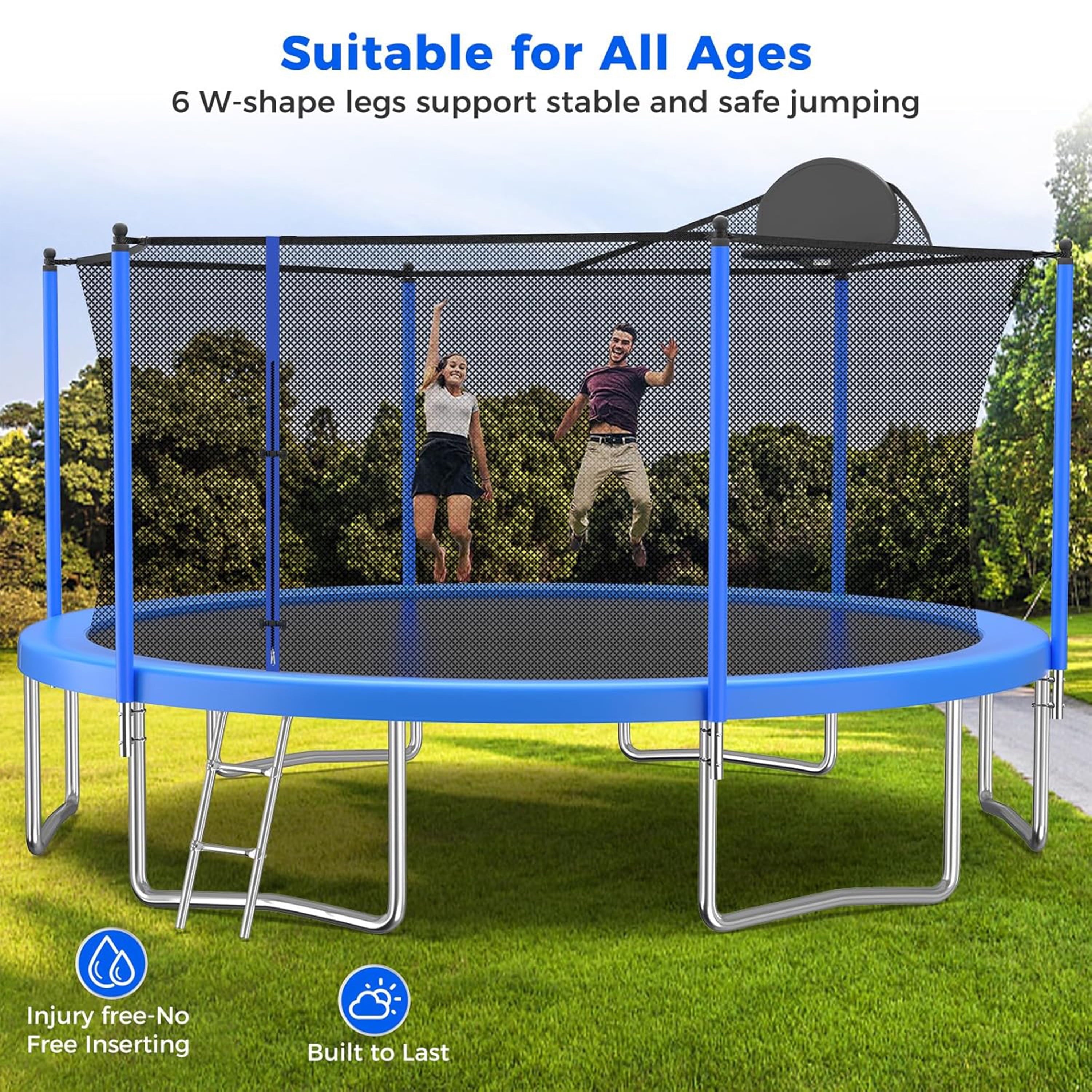 Furnibear 1300 LBS 14 FT Trampoline for Kids and Adults, Heavy-Duty Recreational Outdoor Trampoline with Basketball Hoop and Safety Enclosure Net