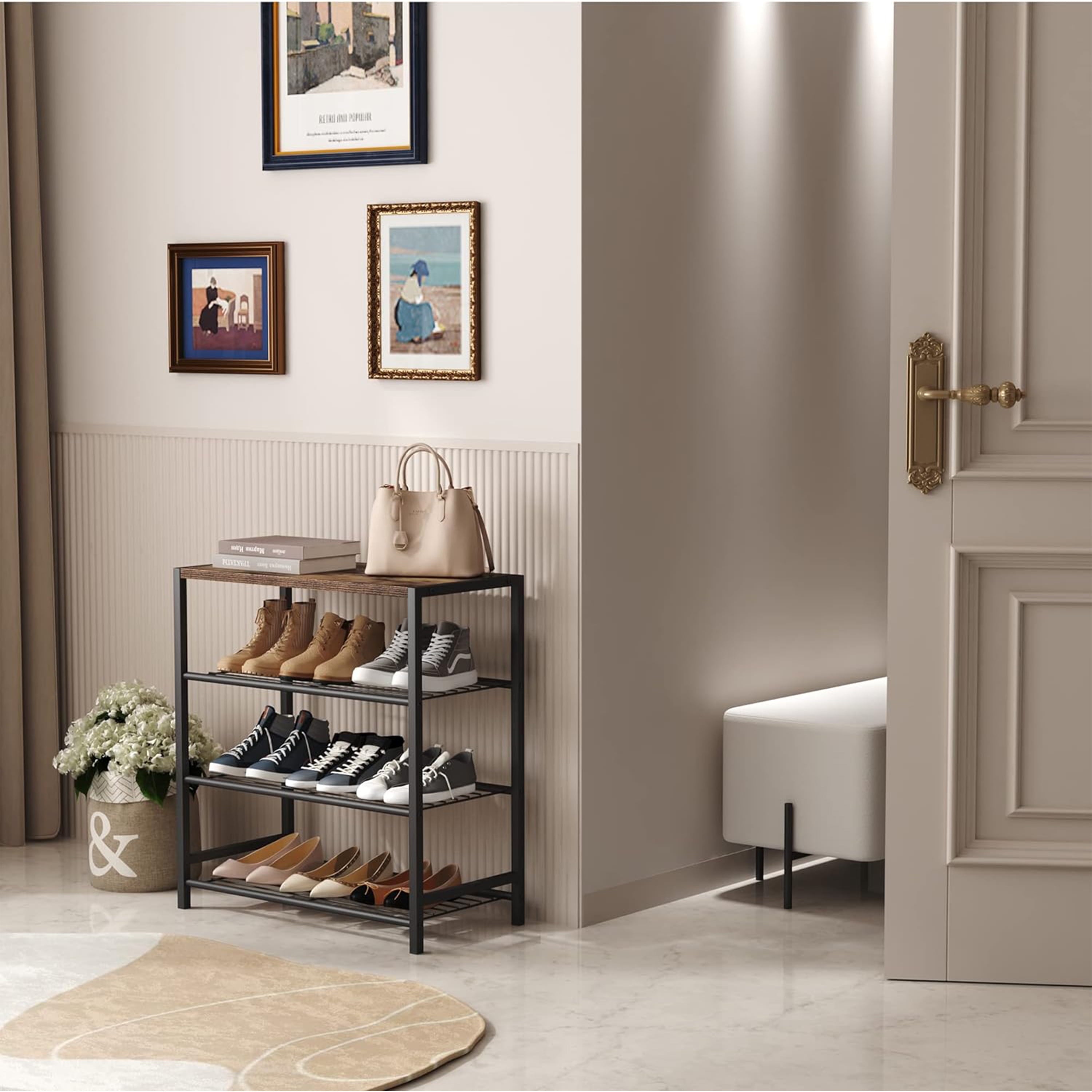 Furnibear 4-Tier Shoe Rack Organizer, Shoe Tower for Closet, Shoe Storage Shelf with MDF Top Board, Entryway Shoes Organizer
