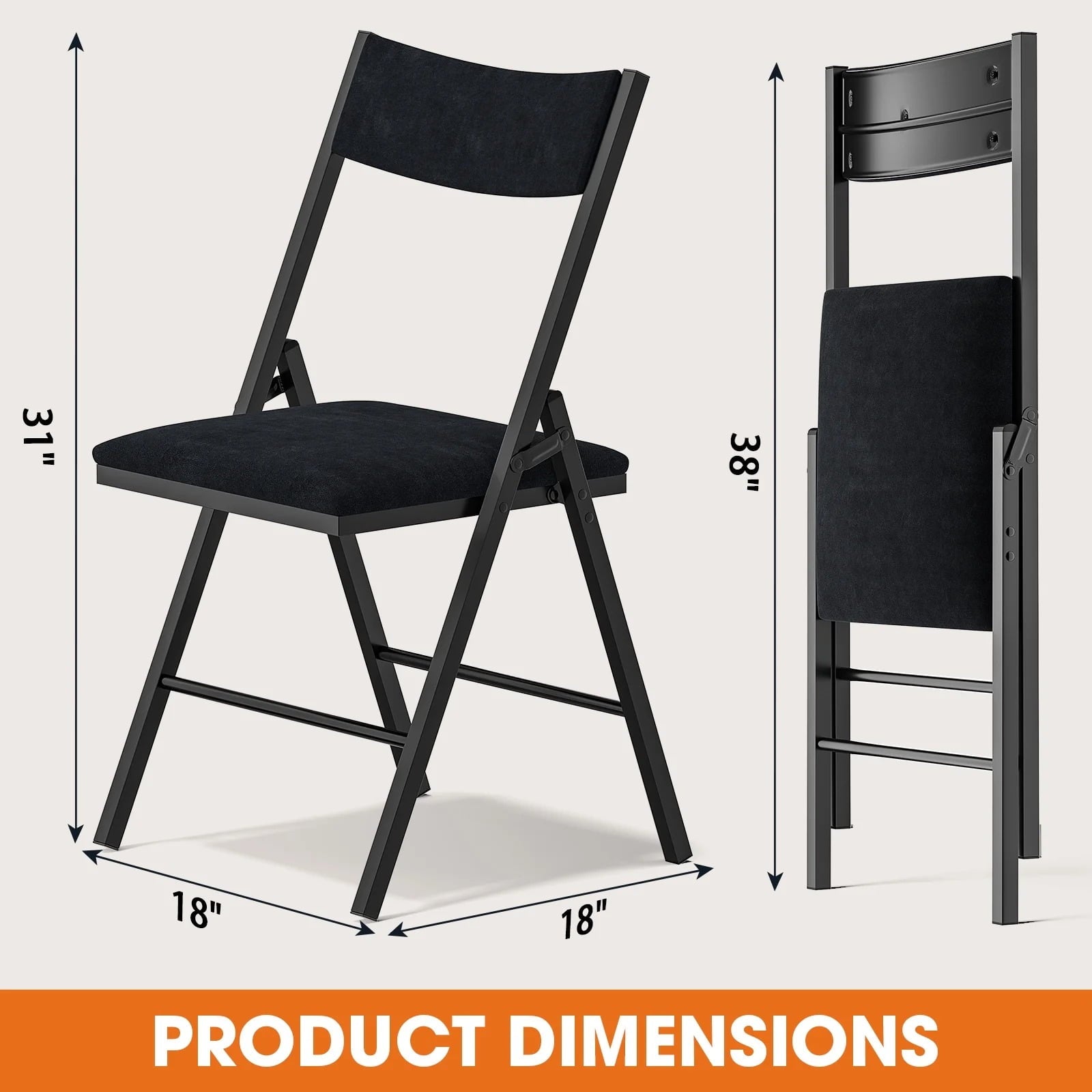 Furnibear 4 Pack Folding Chairs with Padded Vinyl Seat, Heavy-Duty Metal Frame, Supports 330 lbs, Portable Lightweight,Black