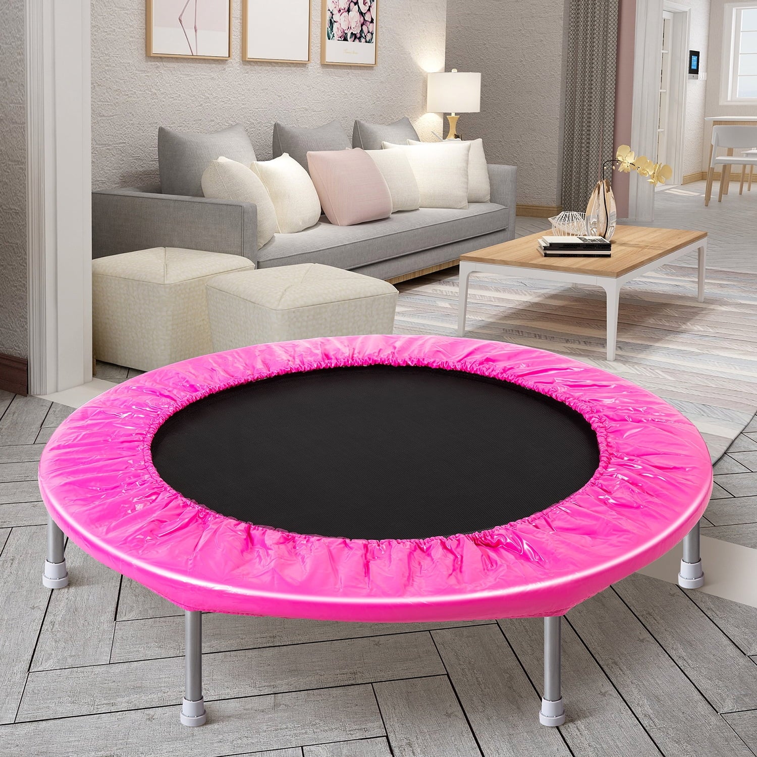 Furnibear 15 FT Trampoline with Basketball Hoop, Heavy Duty Steel Frame Folding Trampoline