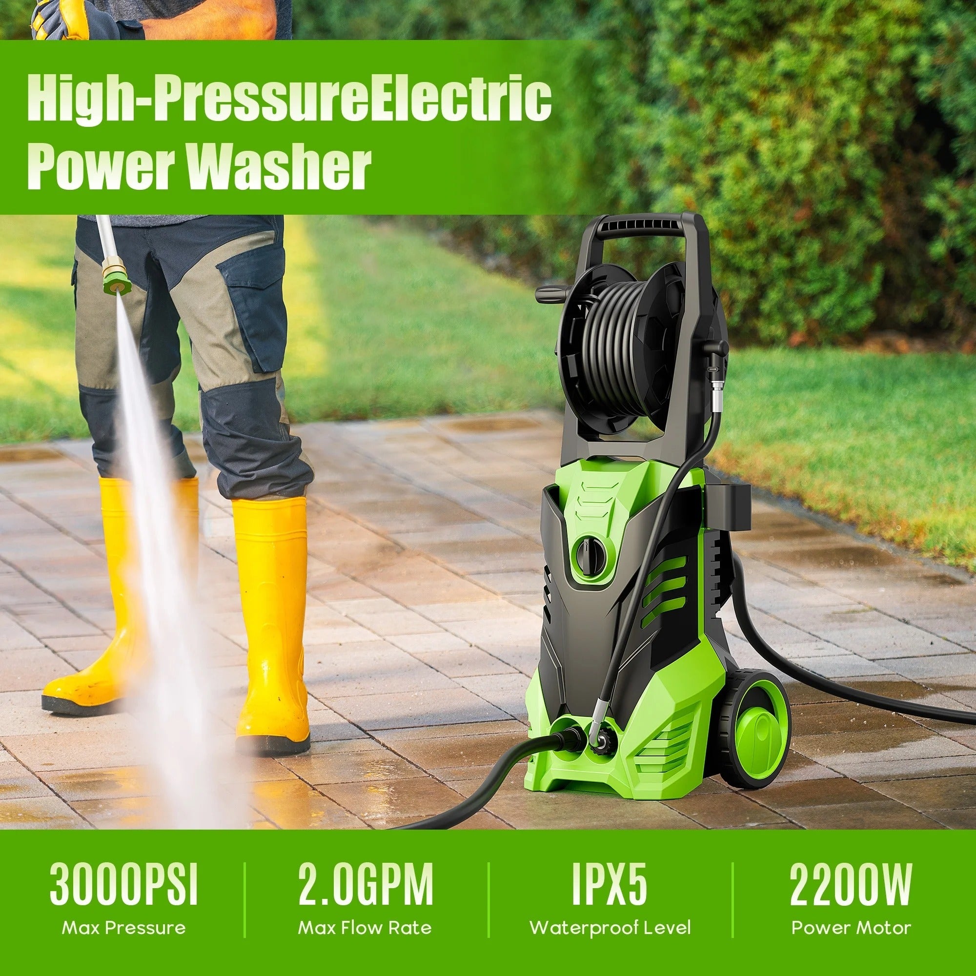 Pressure Washer, 3000PSI 2.0 GPM Max Power Washer Electric Poweredfor Cars, Fences, Patios, Decks, Patios