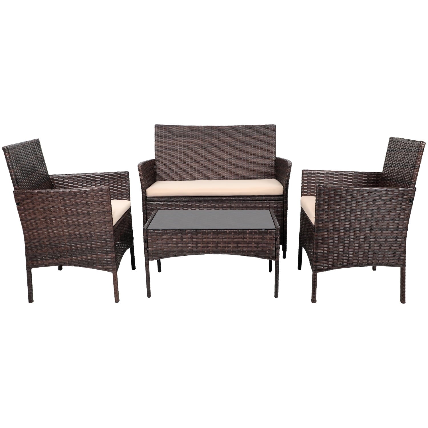 Furnibear 4 Pieces Outdoor Patio Indoor Furniture Sets Rattan Chair Wicker Set for Backyard Porch Garden Poolside Balcony