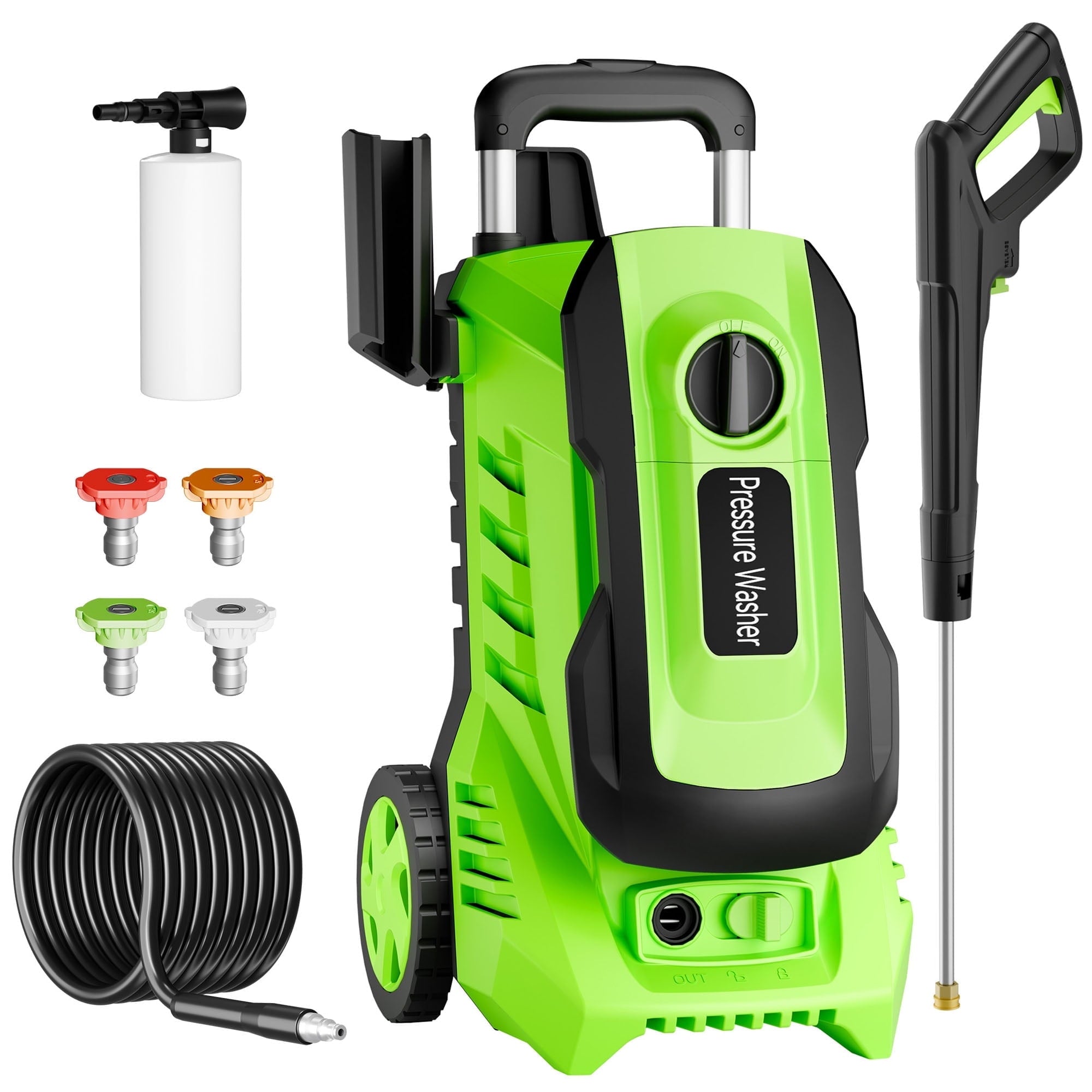 Electric Pressure Washer, 3800PSI 2.6 GPM Power Washer with 5 Quick Connect Nozzles, High Pressure Cleaning Machine with Foam Cannon for Cars, Fences, Patios, Driveway,Green