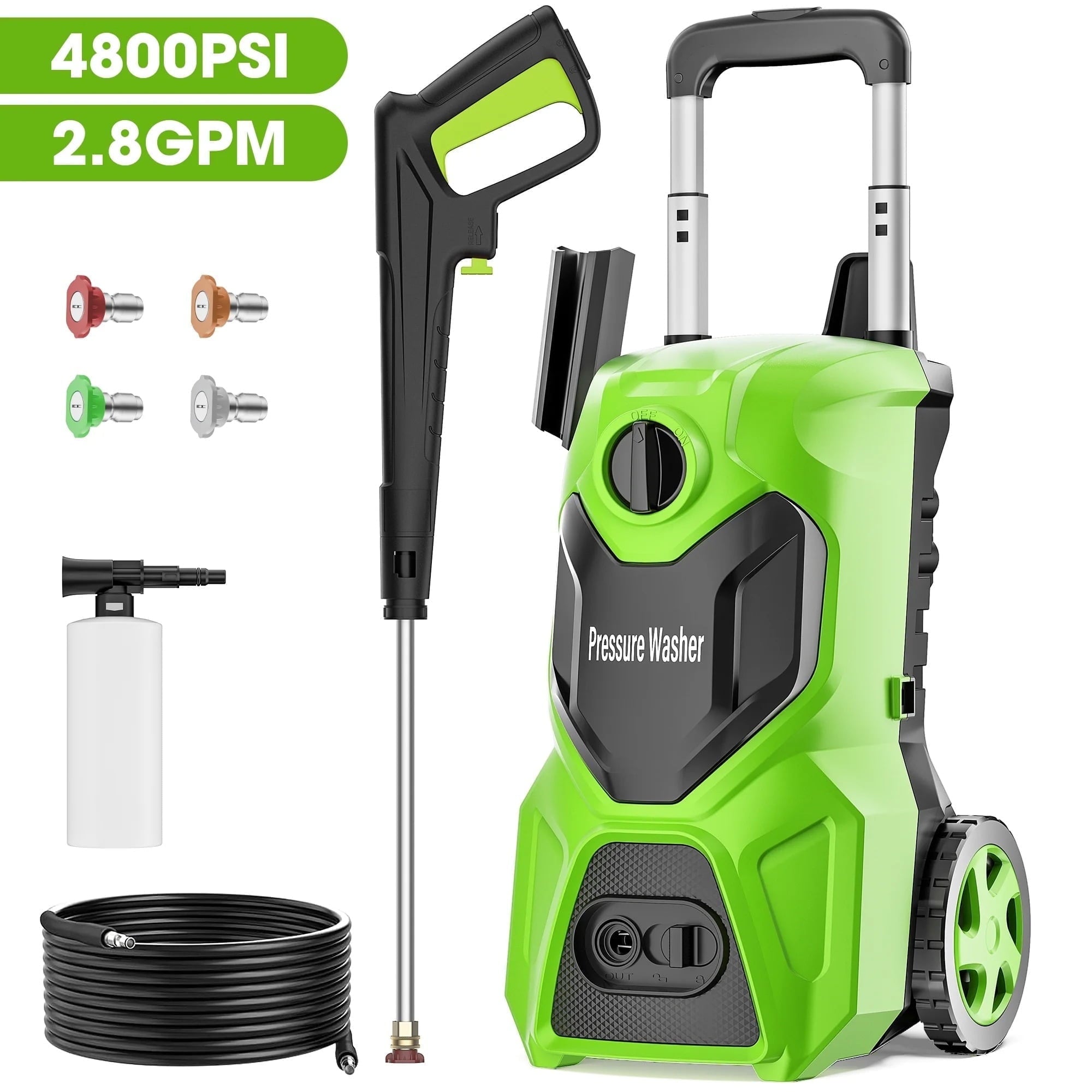 Furnibear 4800 PSI Electric Pressure Washer - 2.8 GPM with Foam Cannon with 4 Nozzles, Heavy-Duty for Driveways, Cars, Patios Pool Areas (Commercial Grade)