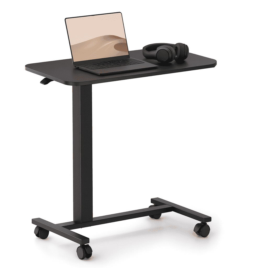 Furnibear Adjustable Rolling Desk with Lockable Wheels, Portable Bed Side Table Standing Laptop Desk Black