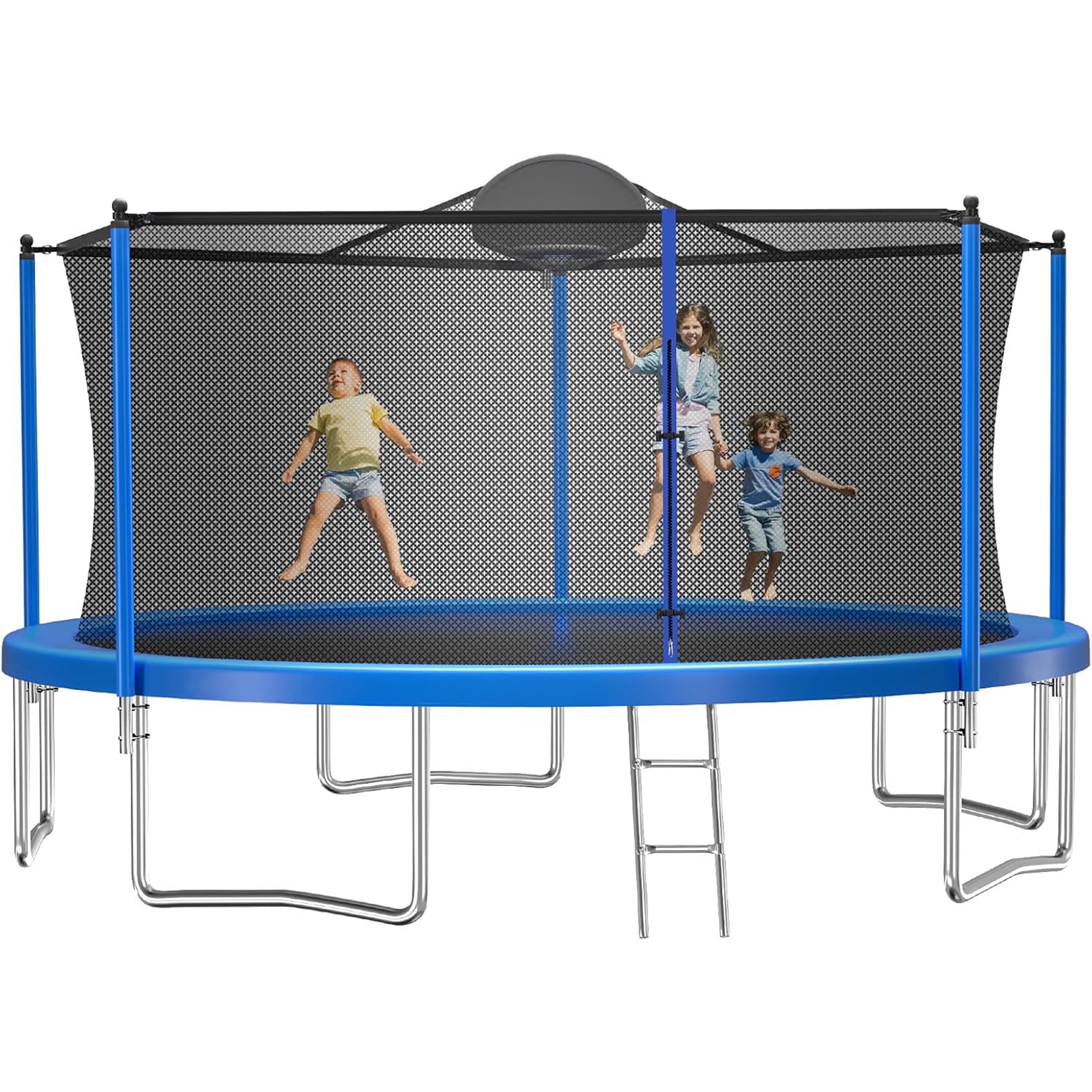 Furnibear 1000 LBS 12 FT Trampoline for Kids and Adults, Heavy-Duty Recreational Outdoor Trampoline with Basketball Hoop and Safety Enclosure Net