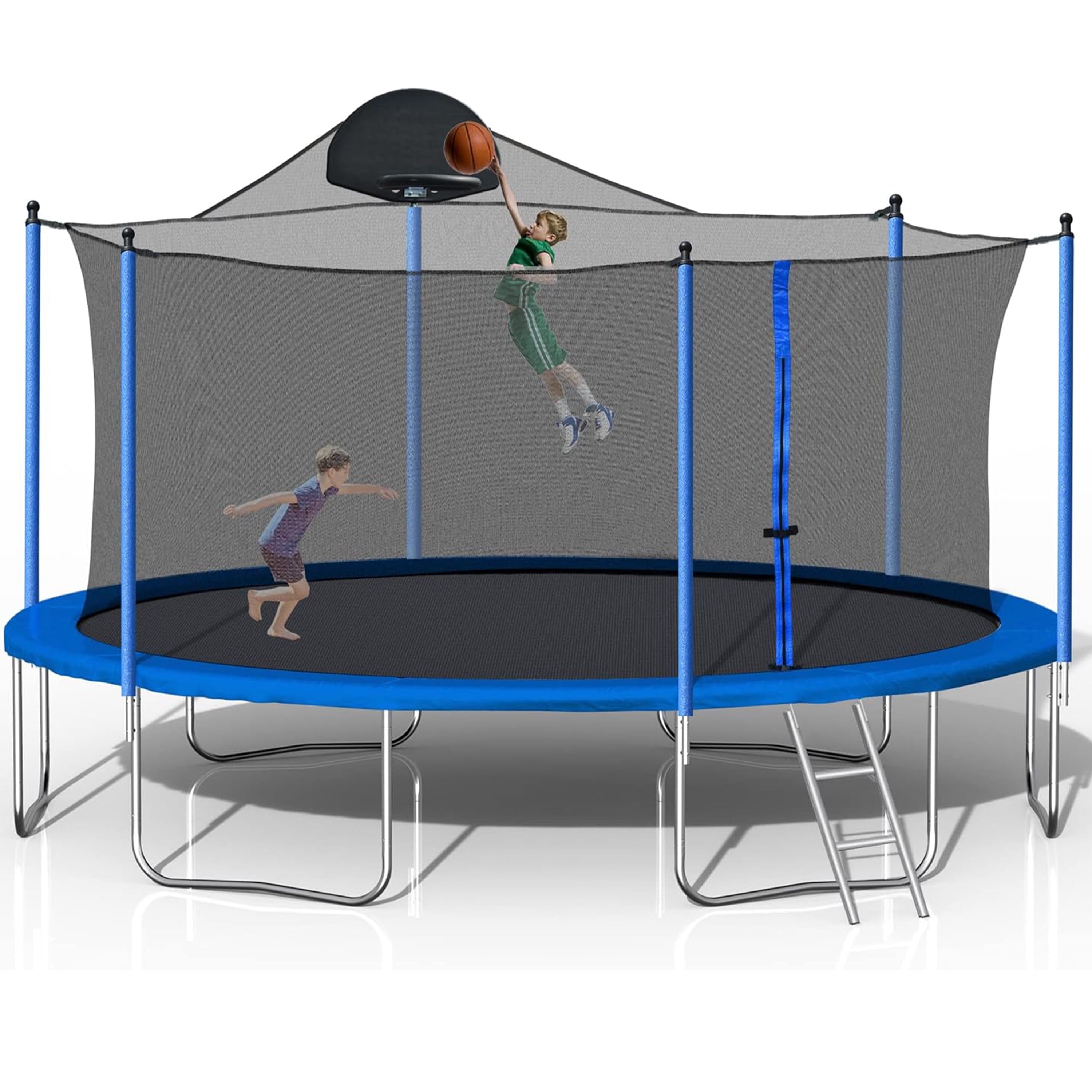 Furnibear 1300 LBS 14 FT Trampoline for Kids and Adults, Heavy-Duty Recreational Outdoor Trampoline with Basketball Hoop and Safety Enclosure Net