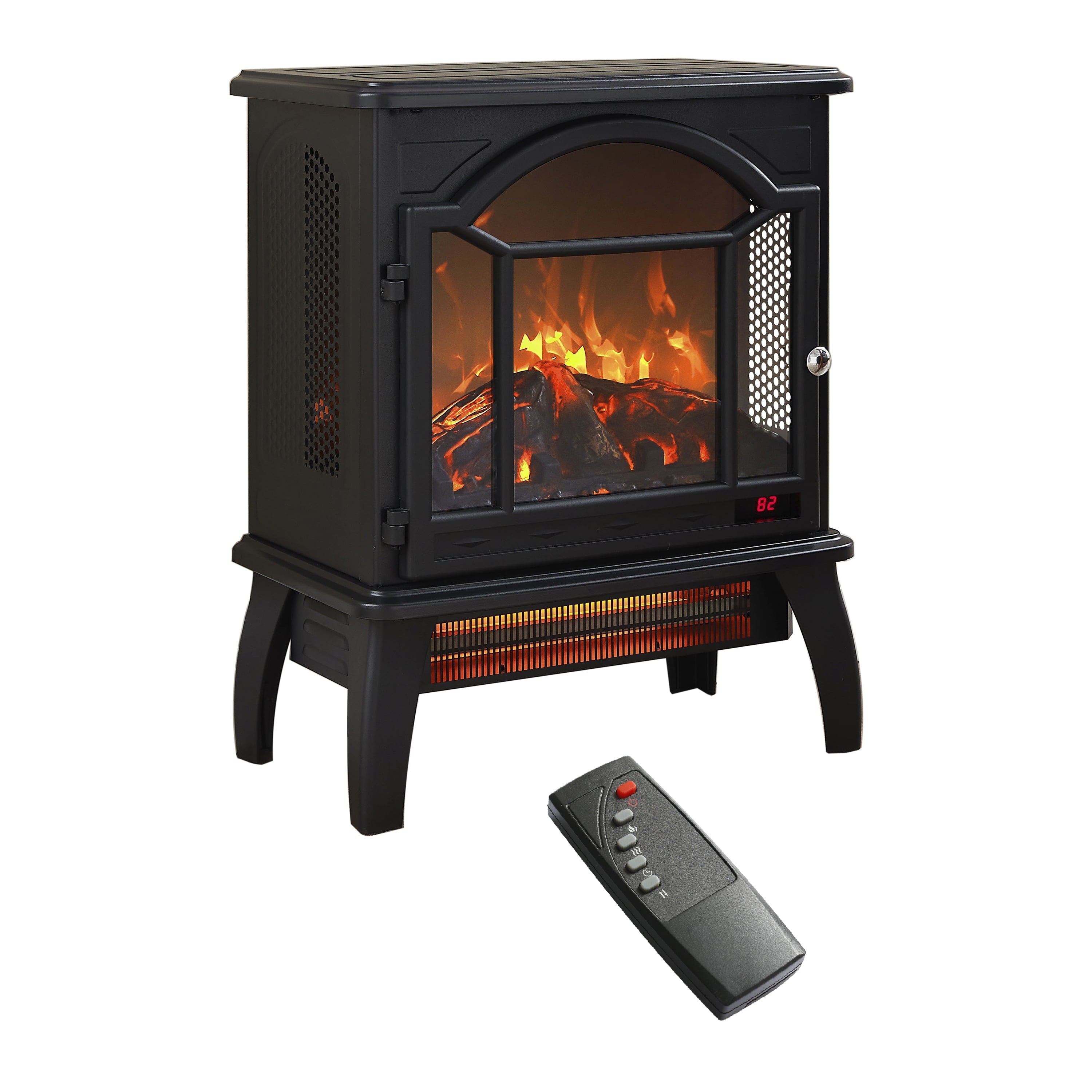Furnibear 18 inch Electric Fireplace 3D Flame Electric Infrared Quartz Fireplace Stove with Remote Control,Black