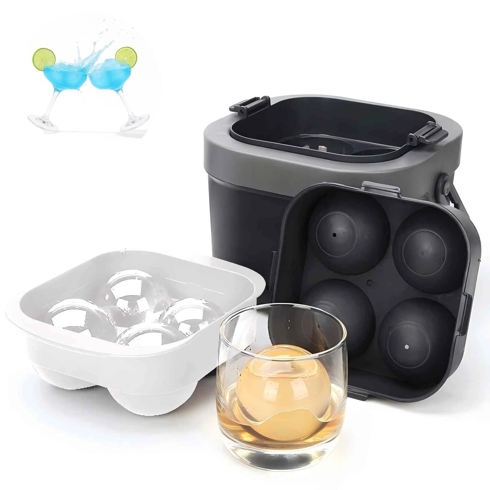 Furnibear 2.4 Inch Large Ice Ball Maker Mold for Whiskey - Crystal Clear Silicone, Easy Release, Odor-Proof,Black