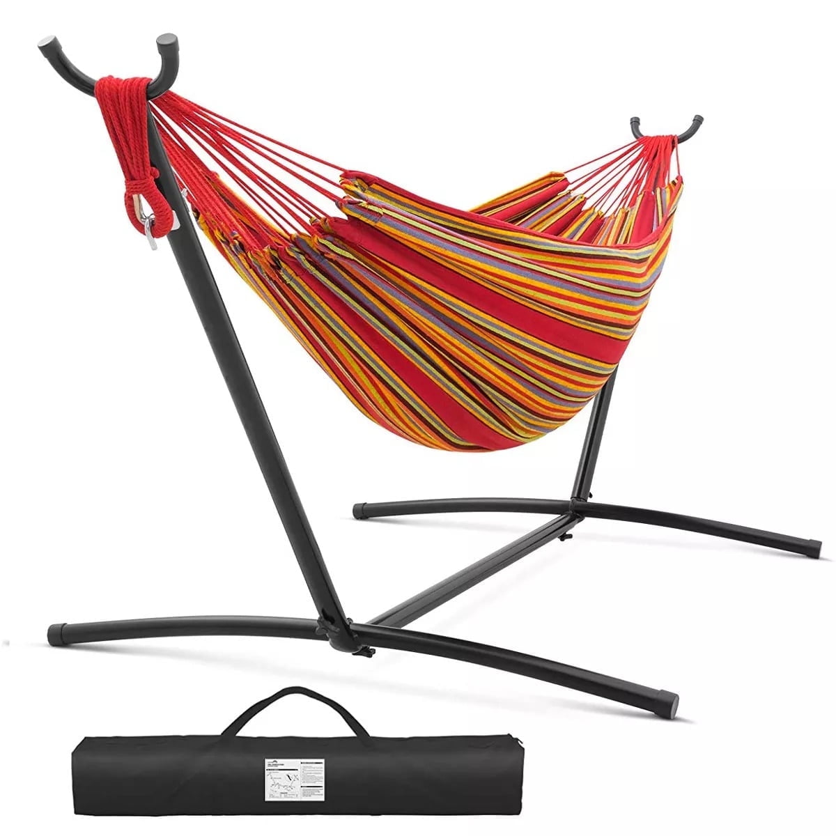 Furnibear 2-Person Brazilian Hammock with Adjustable Steel Stand - Stylish Cotton/Polyester Bed, 600lb Capacity, Space-Saving Design & Storage Bag