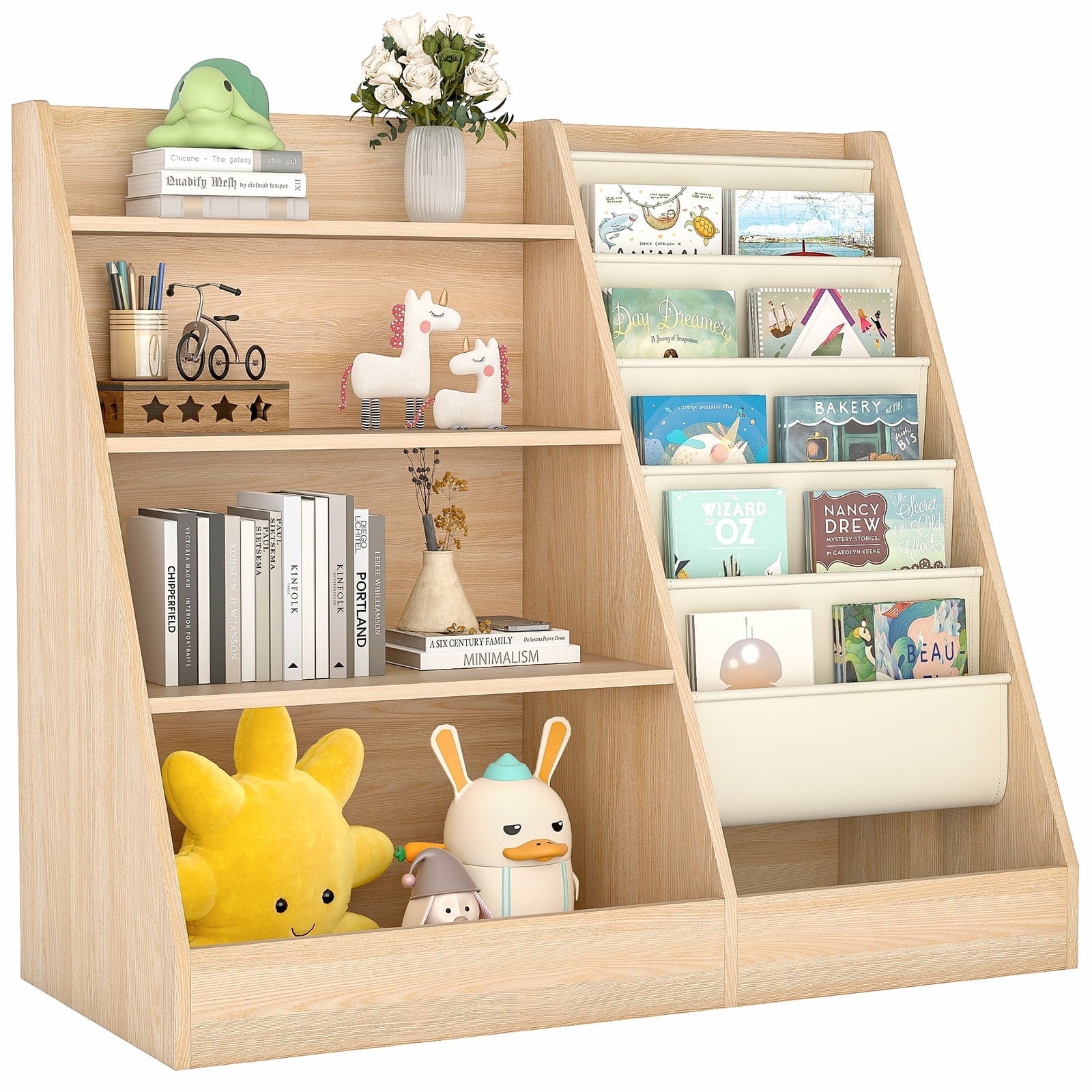 Furnibear 2-in-1 Kids Bookshelf and Toy Organizer, 4-Tier Book Rack