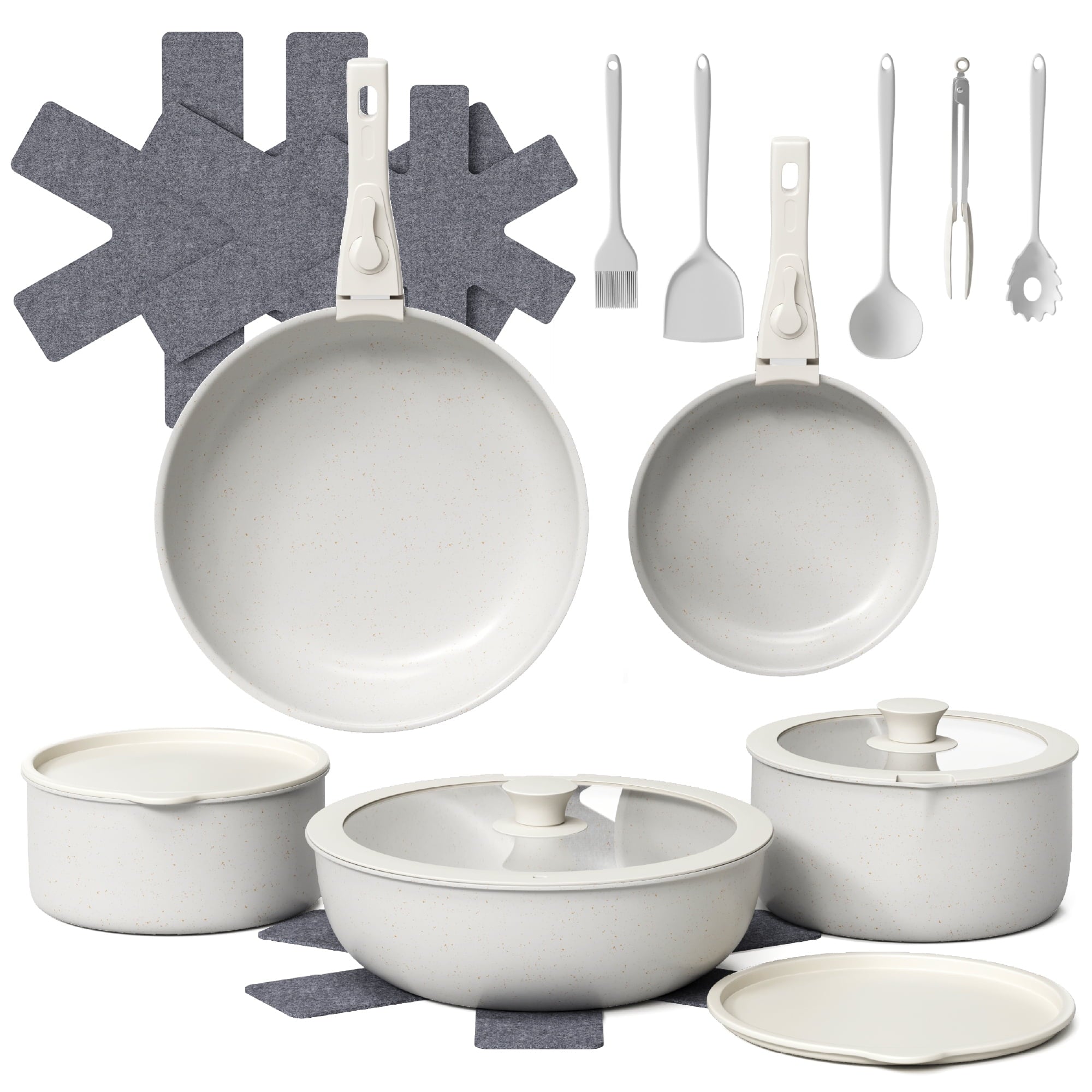 Furnibear 20pcs Pots and Pans Set Nonstick, Kitchen Ceramic Cookware Set for RV and Camping, with Pots Protectors and Cooking Utensils, White