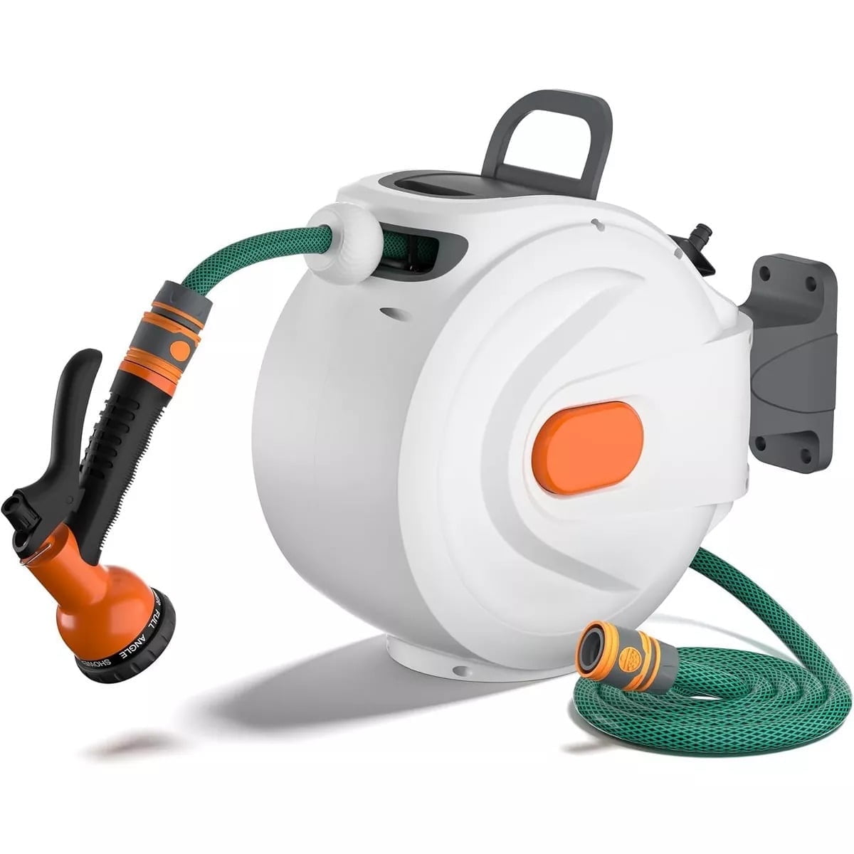 Furnibear 65 inch(20M) Garden Hose Reel with Handle and Adjustable Nozzle, Heavy-Duty Resin Case for 1/2in Hose