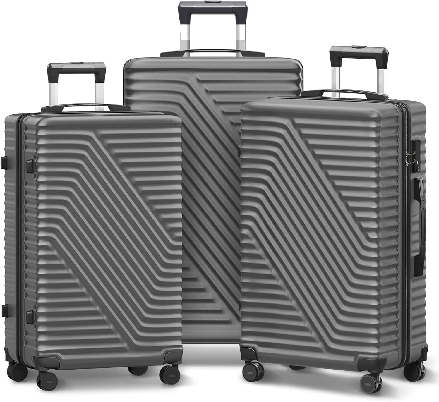 Furnibear 3-Piece ABS Hardshell Luggage Set 20/24/28 Inch with Spinner Wheels, Dark Gray