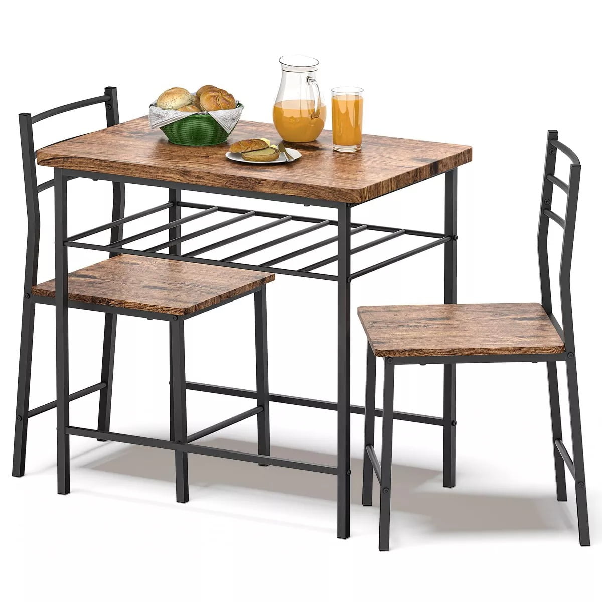 Furnibear 3-Piece Dining Table Set with 2 Chairs, Space Saving Kitchen Breakfast Nook Wood Grain Tabletop for Kitchen, Dining Room,Brown